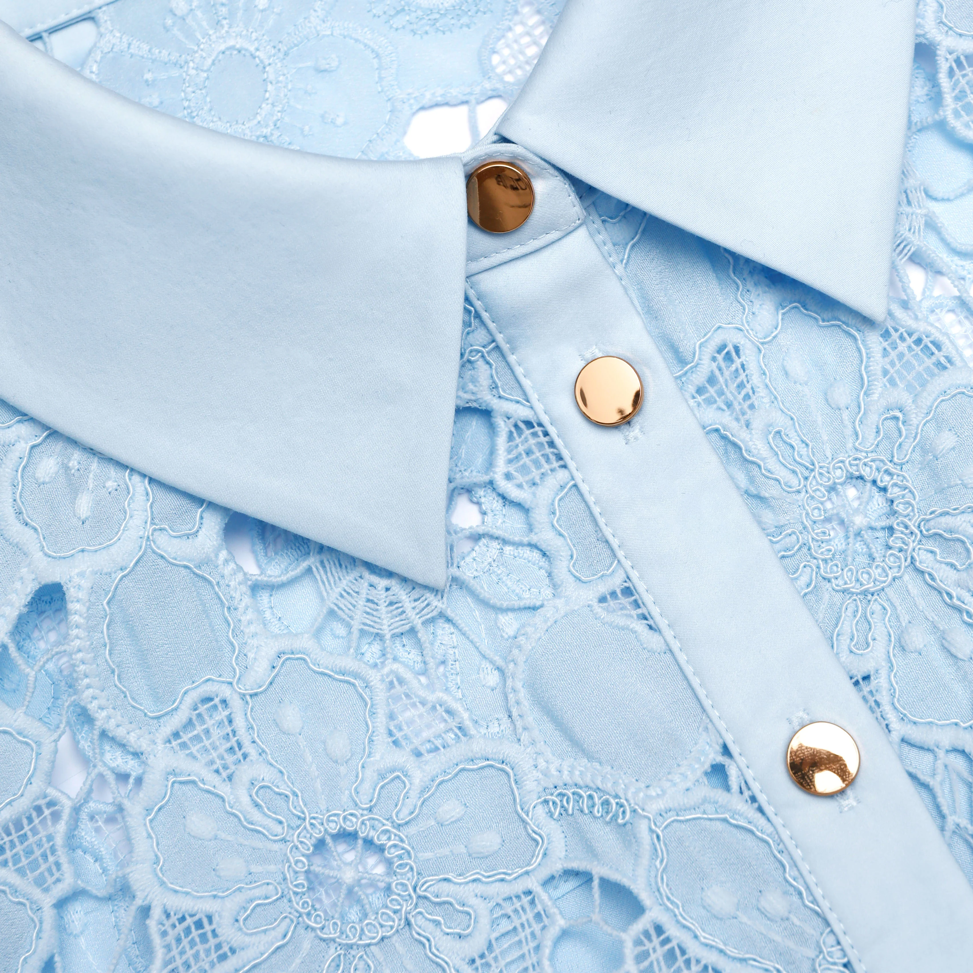 Blue Lace Collared Midi Dress - Image 5