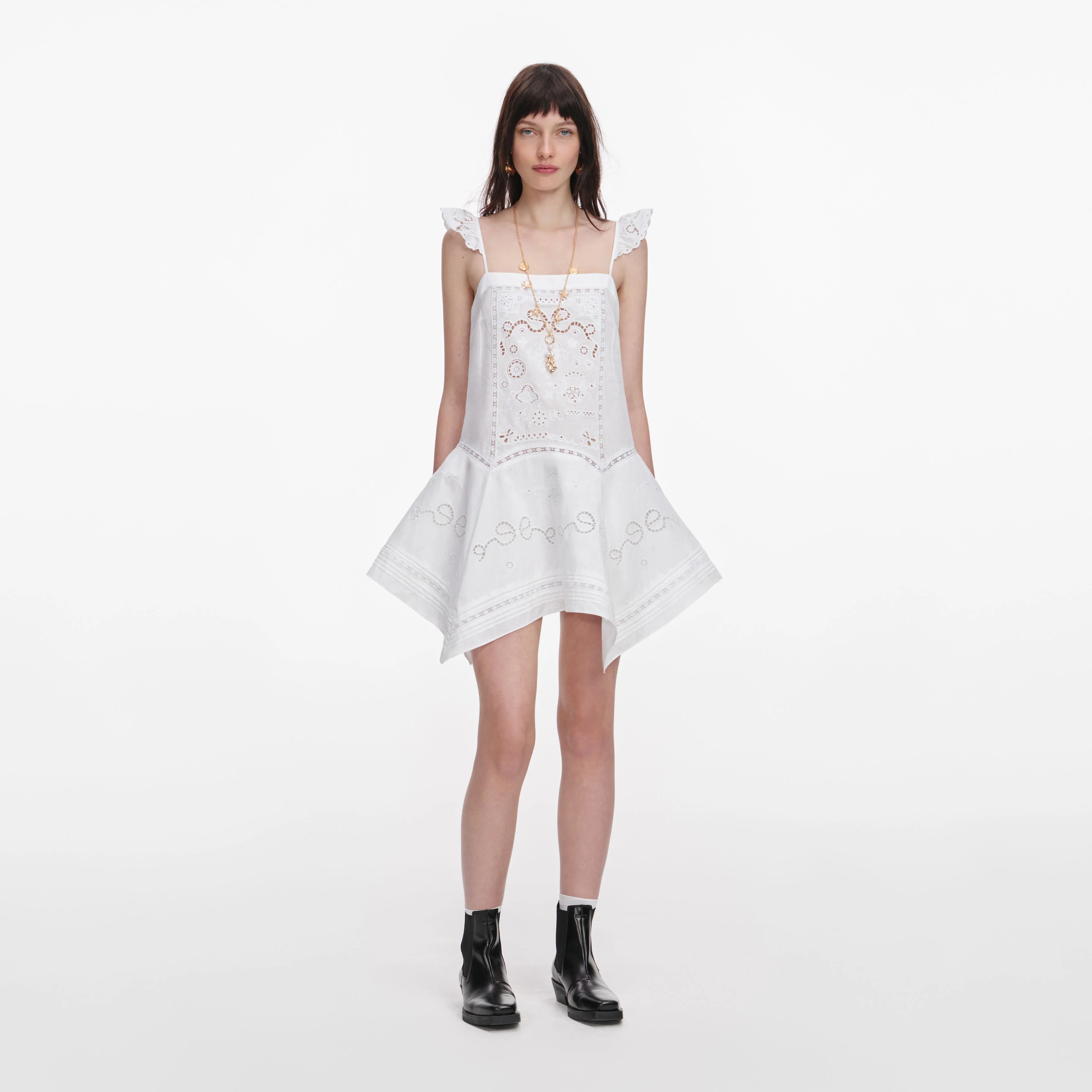 White Embroidered Mini Dress