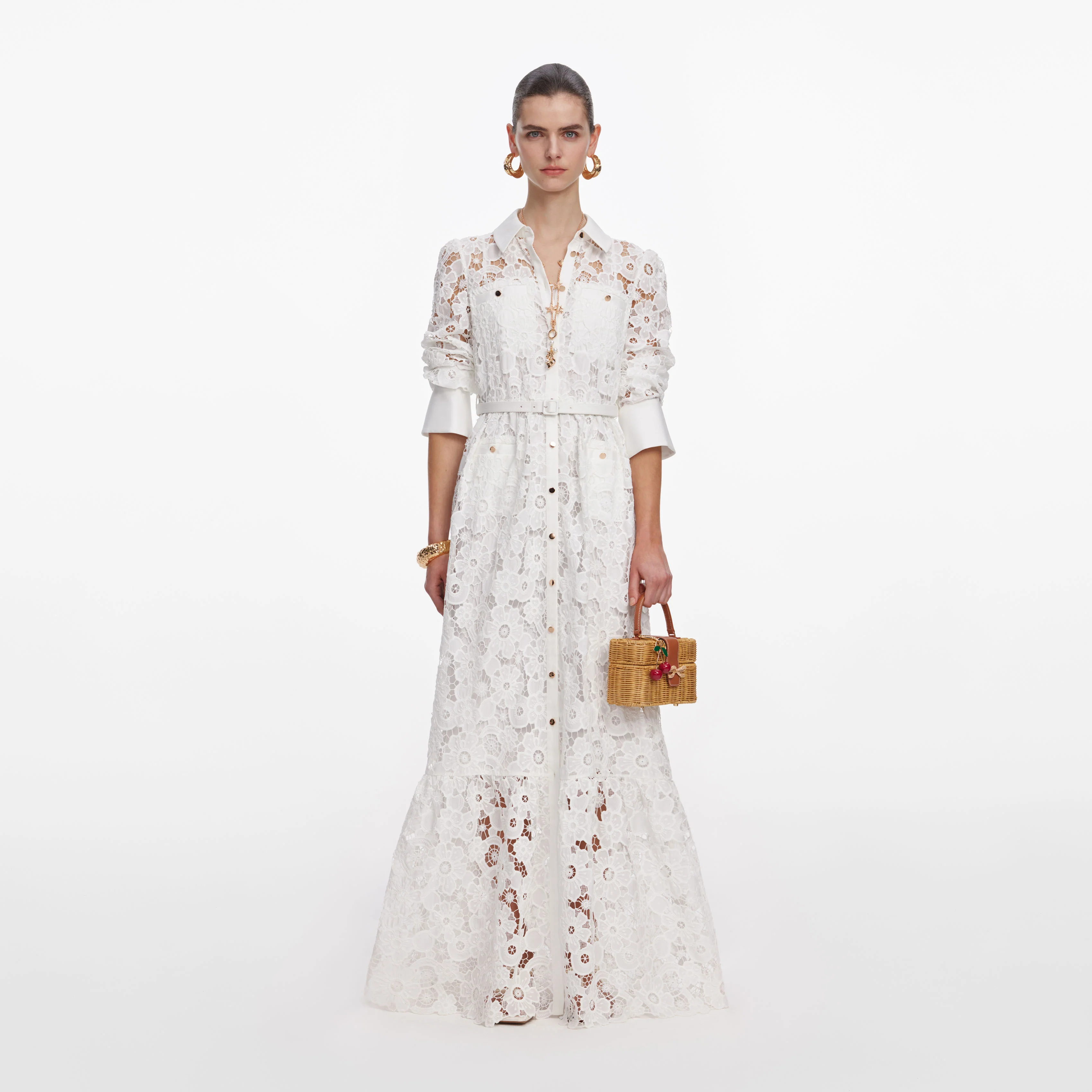 White Lace Collared Maxi Dress