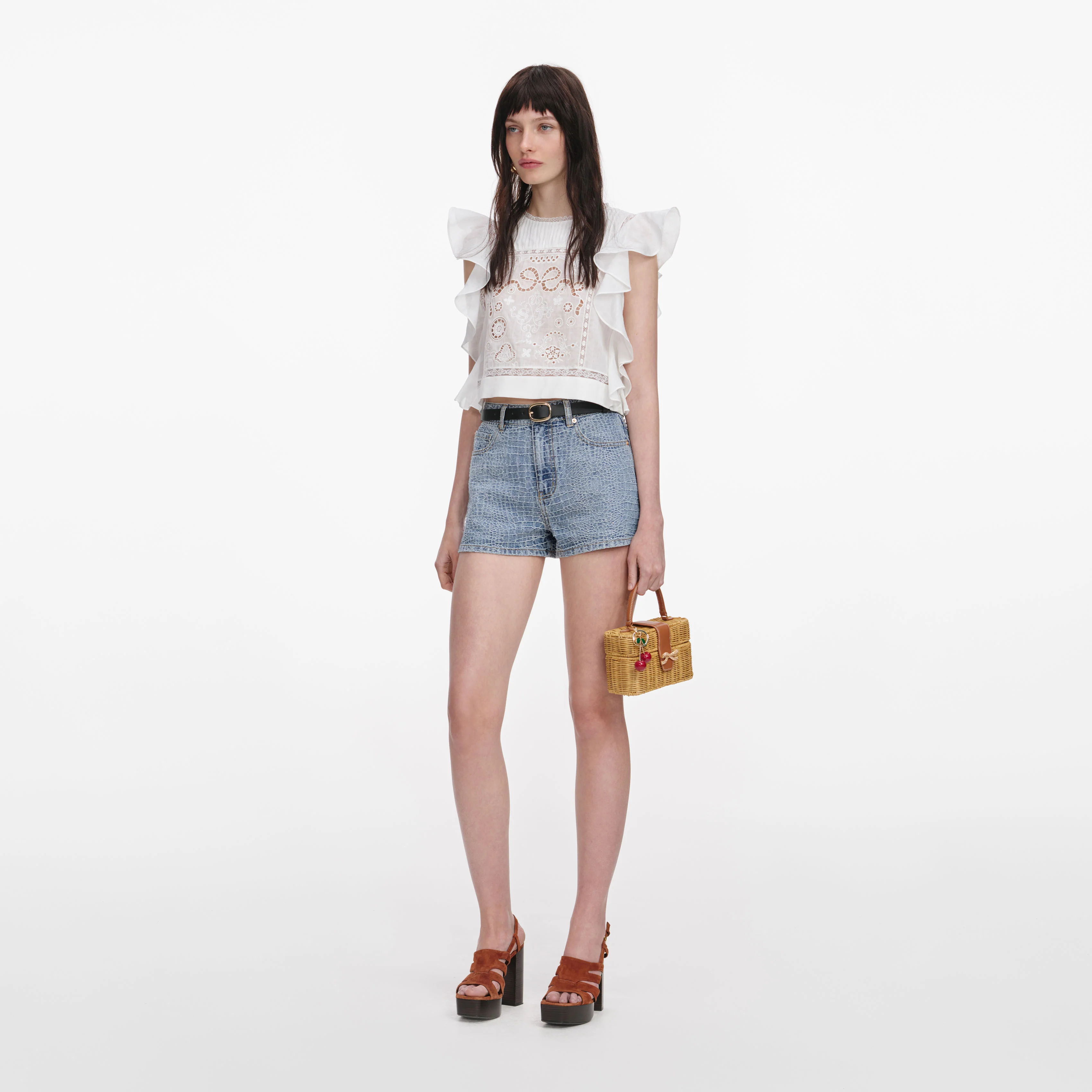 White Ramie Lace Frill Top - Image 2