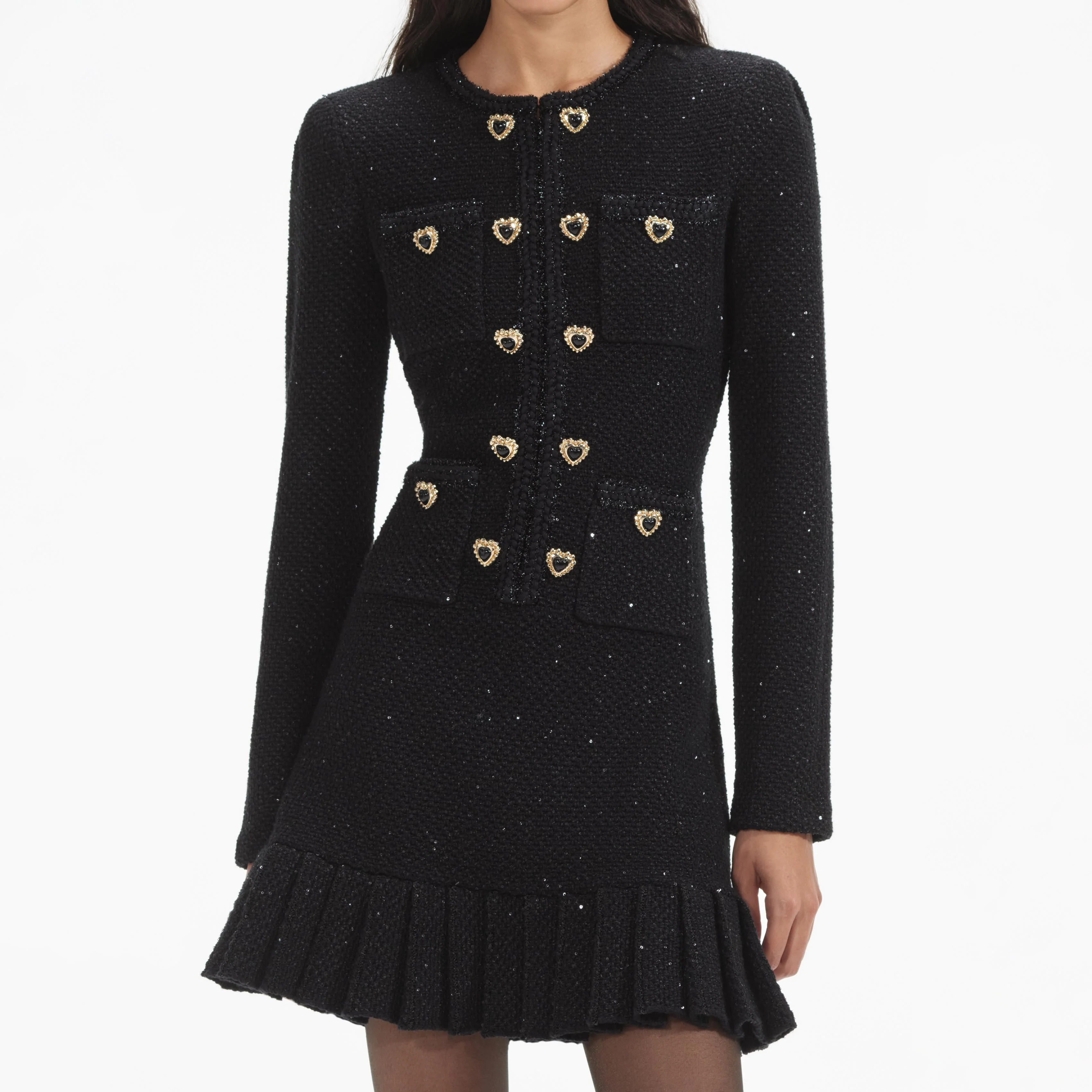 Black Buttoned Long Sleeve Knit Mini Dress - Image 4