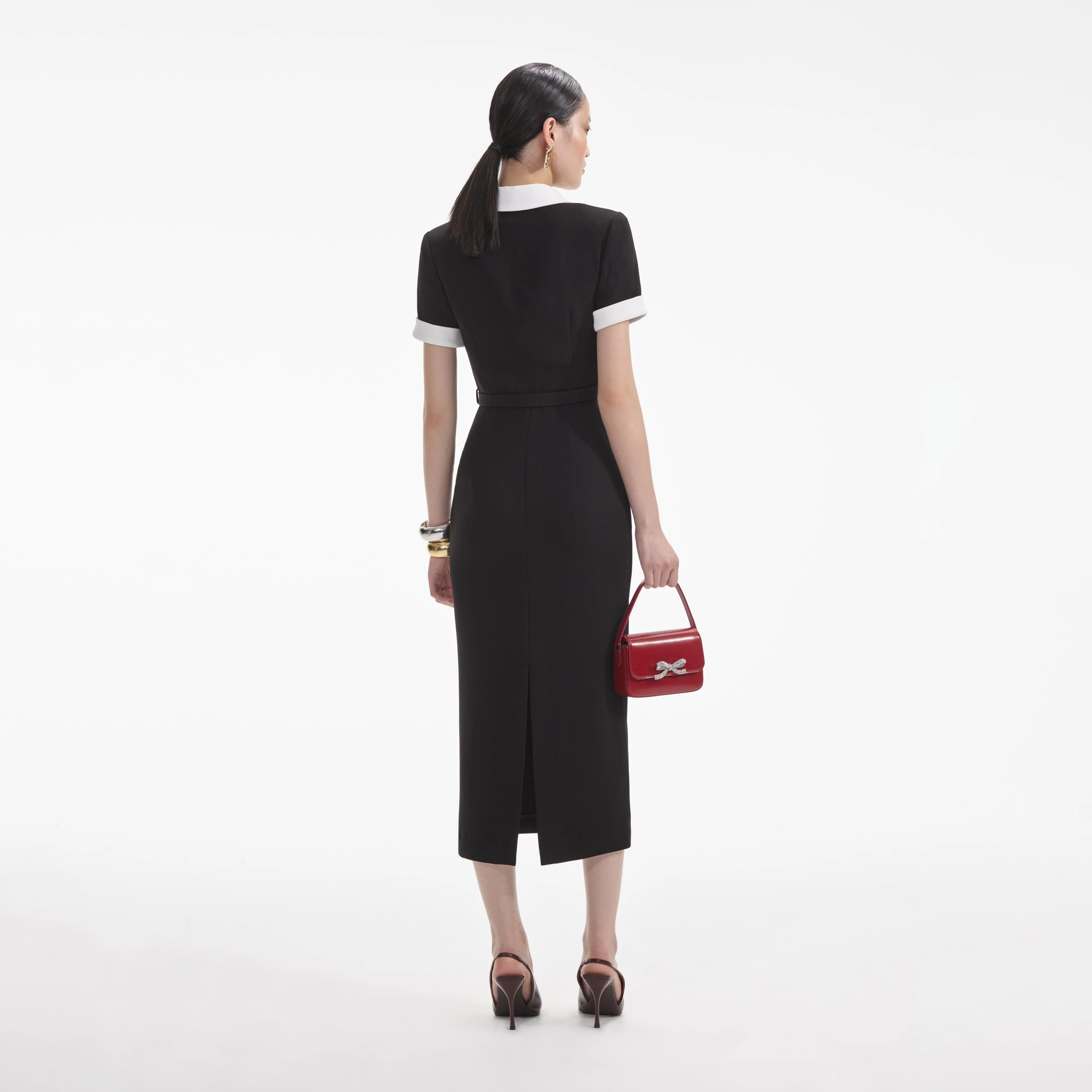 Black Crepe Contrast Midi Dress - Image 3