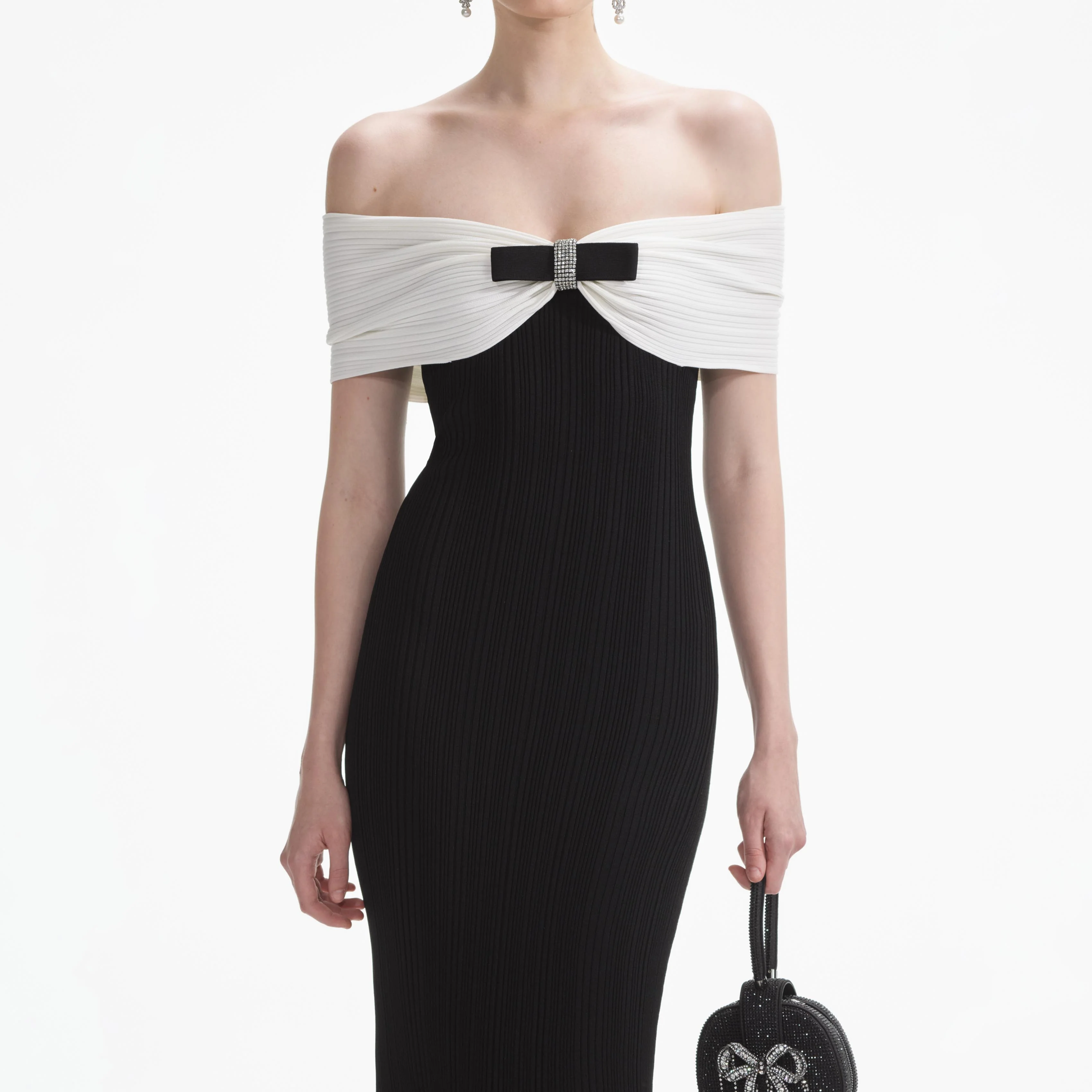 Black Knit Bow Midi Dress - Image 4