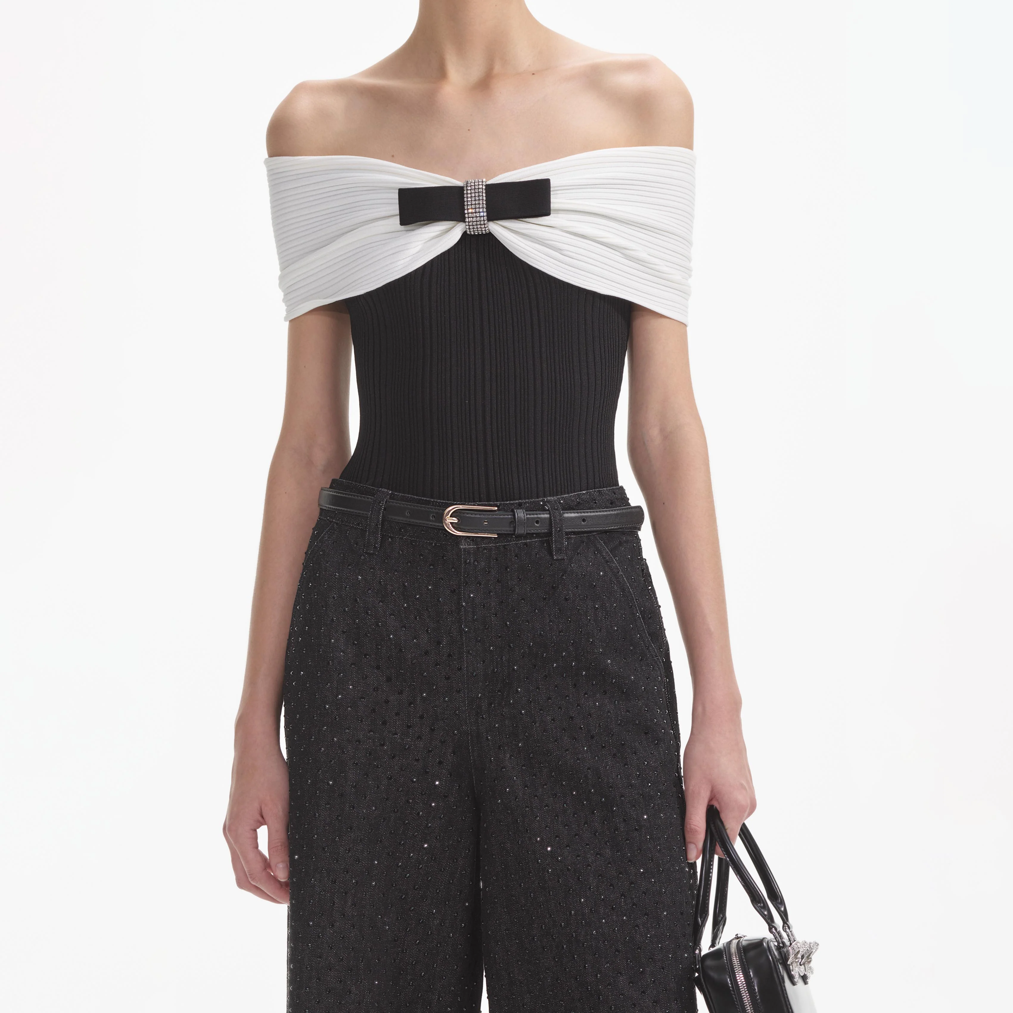 Black Knit Bow Top - Image 4