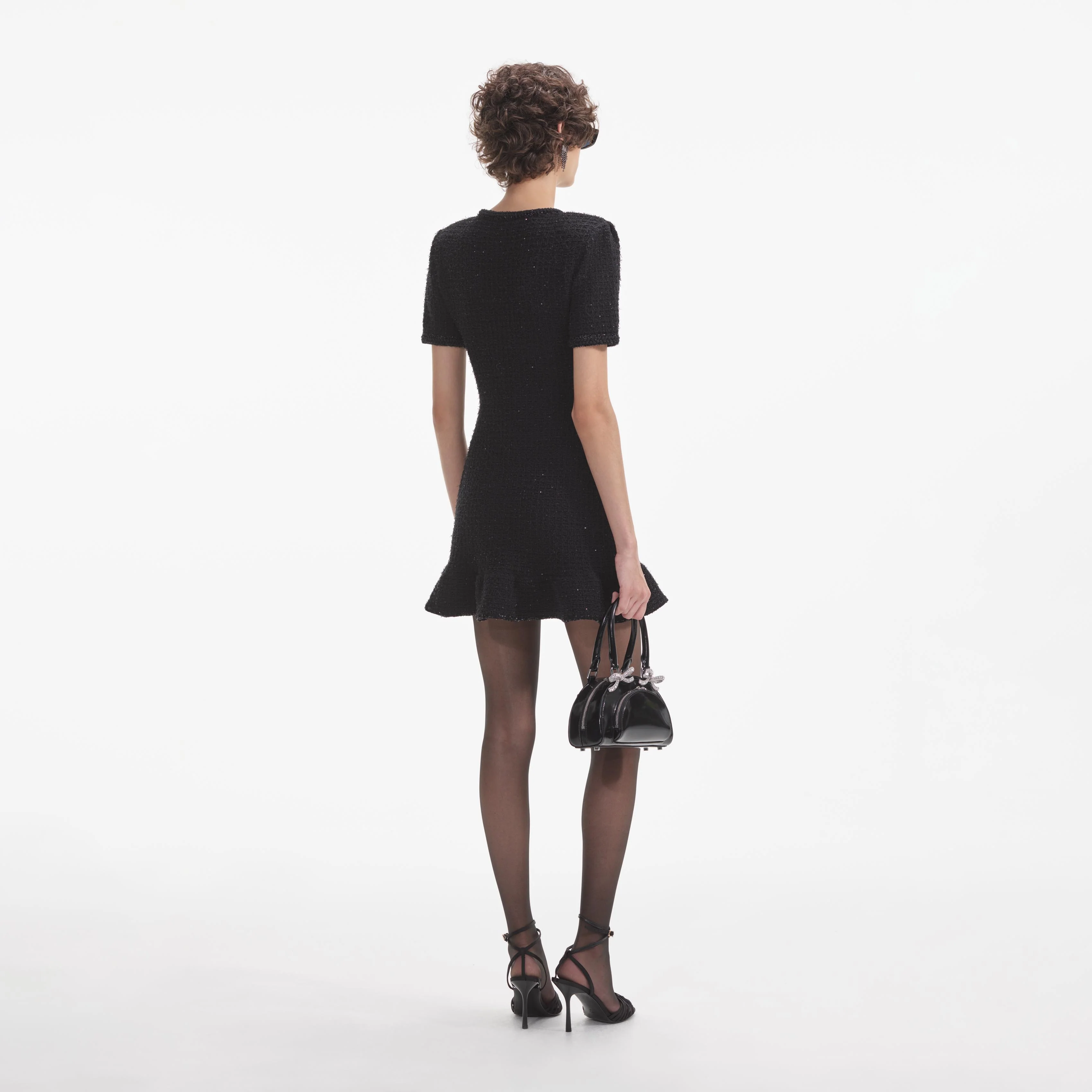 Black Knit Buttoned Mini Dress - Image 3
