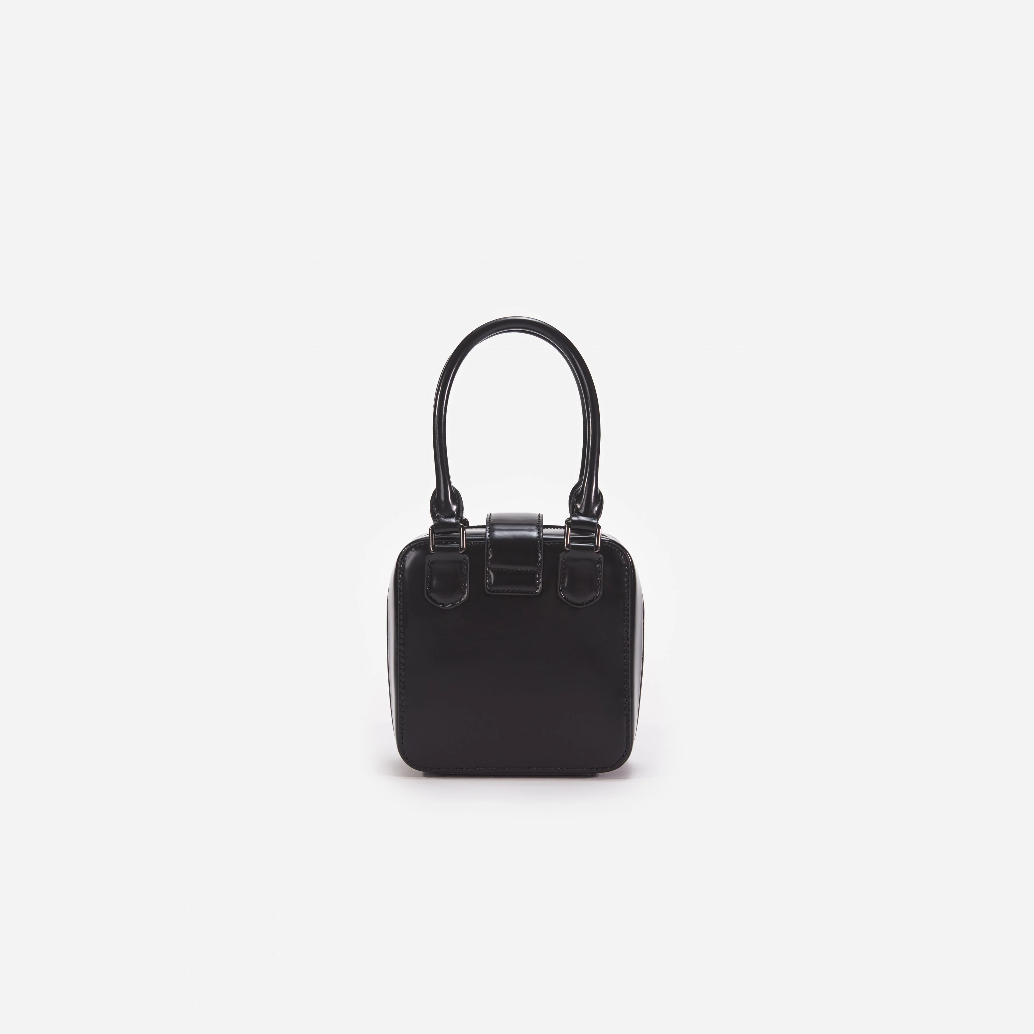 Black Leather Square Mini Tote Bag - Image 3