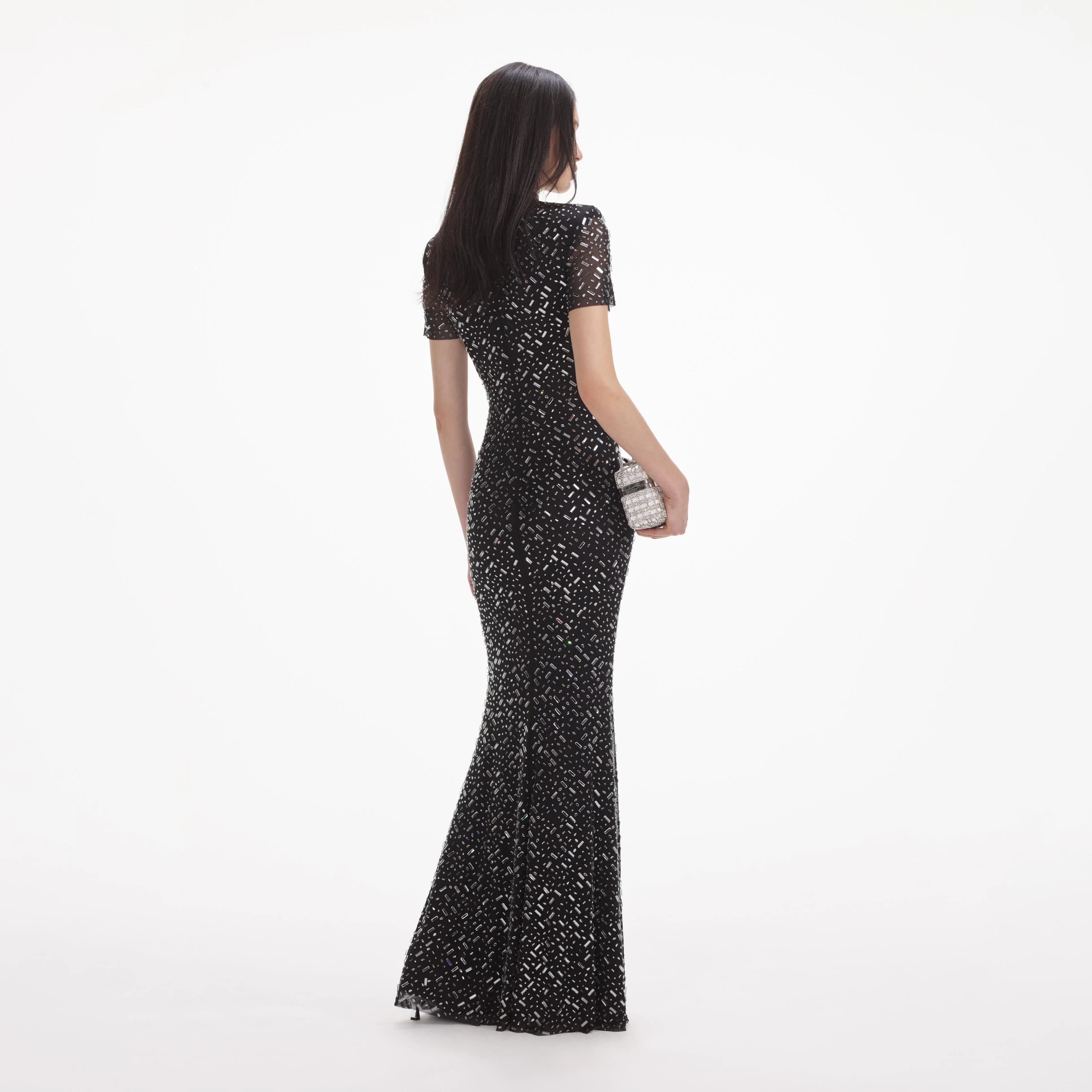 Black Square Rhinestone Mesh Maxi Dress - Image 3
