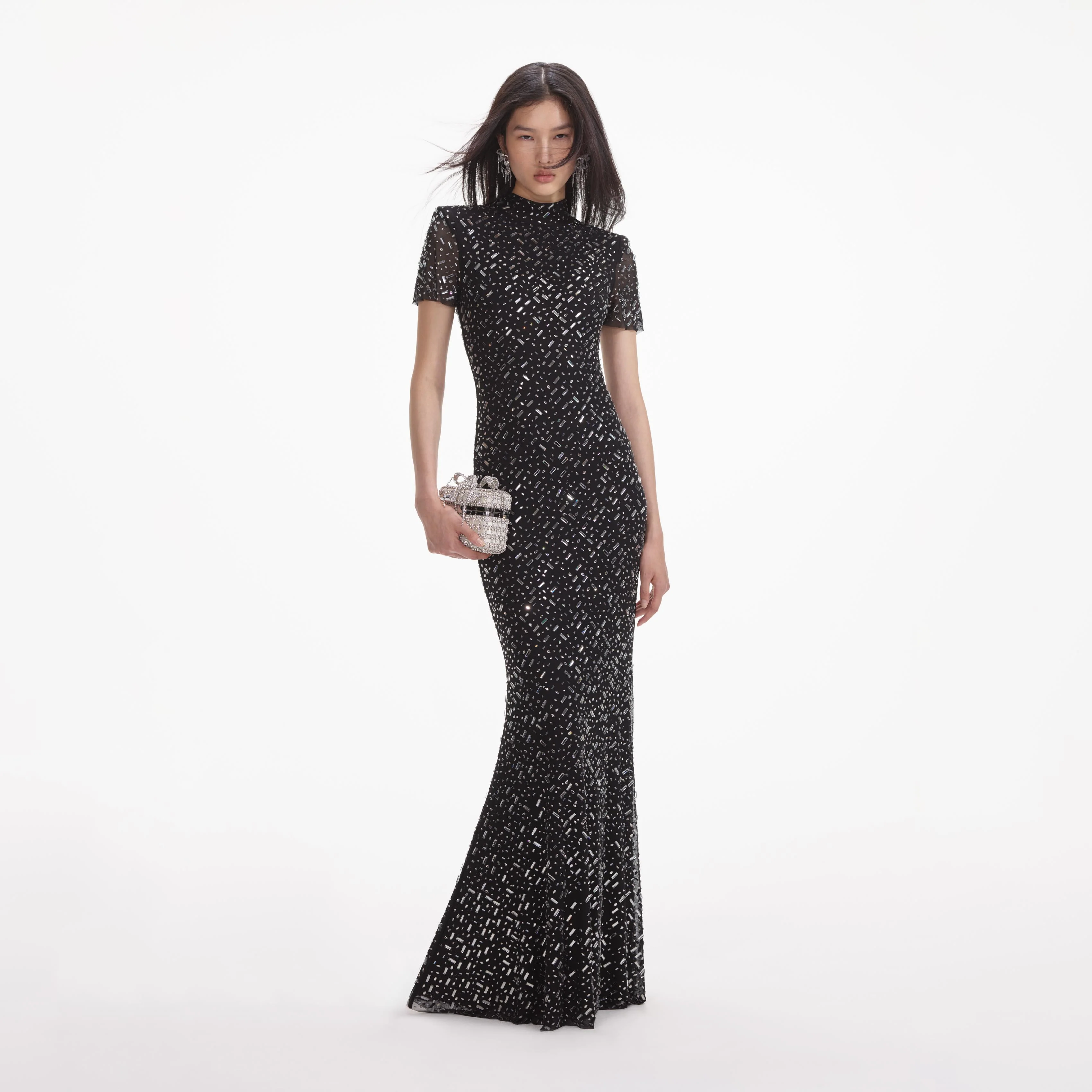 Black Square Rhinestone Mesh Maxi Dress - Image 5