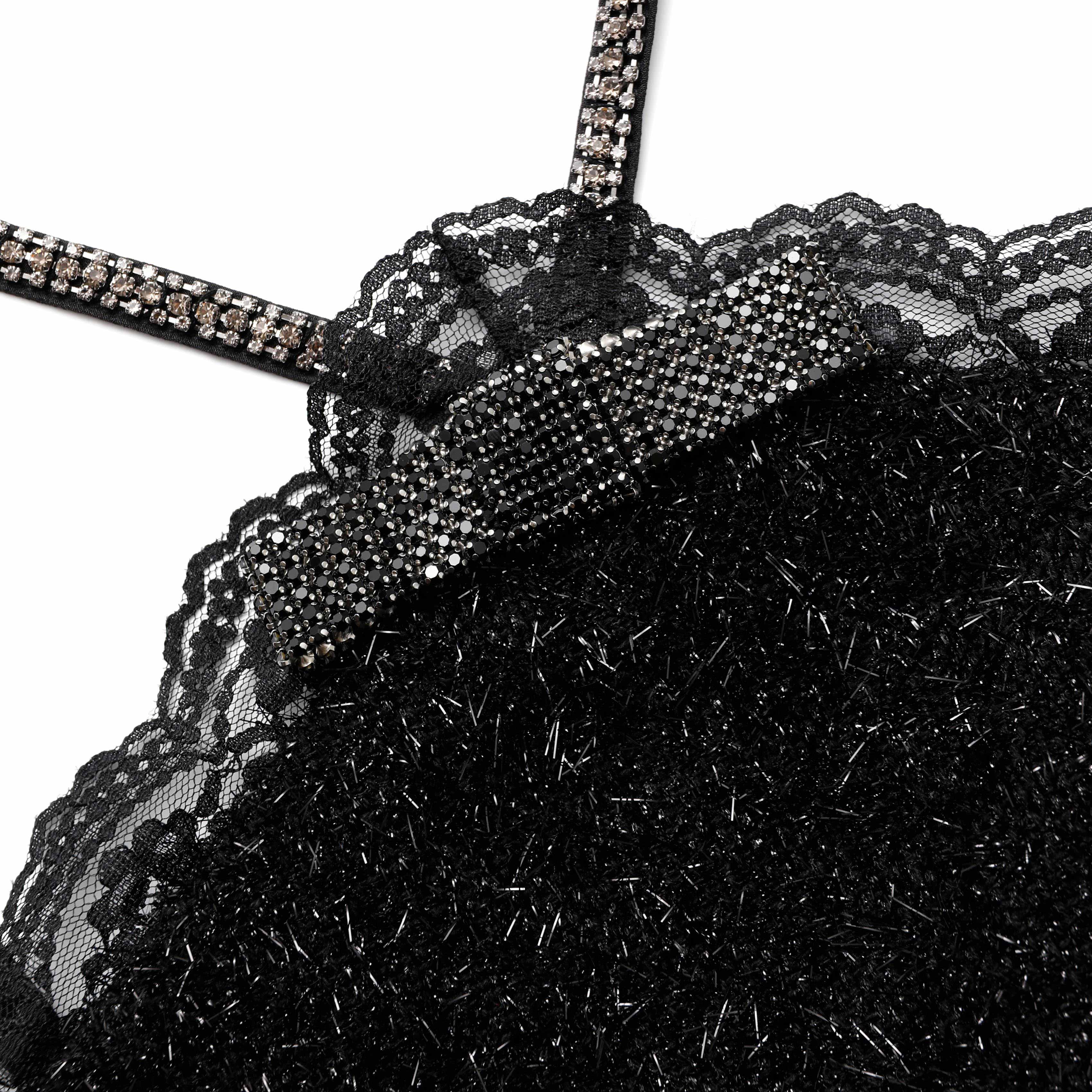 Black Tinsel Boucle Halter Mini Dress - Image 5