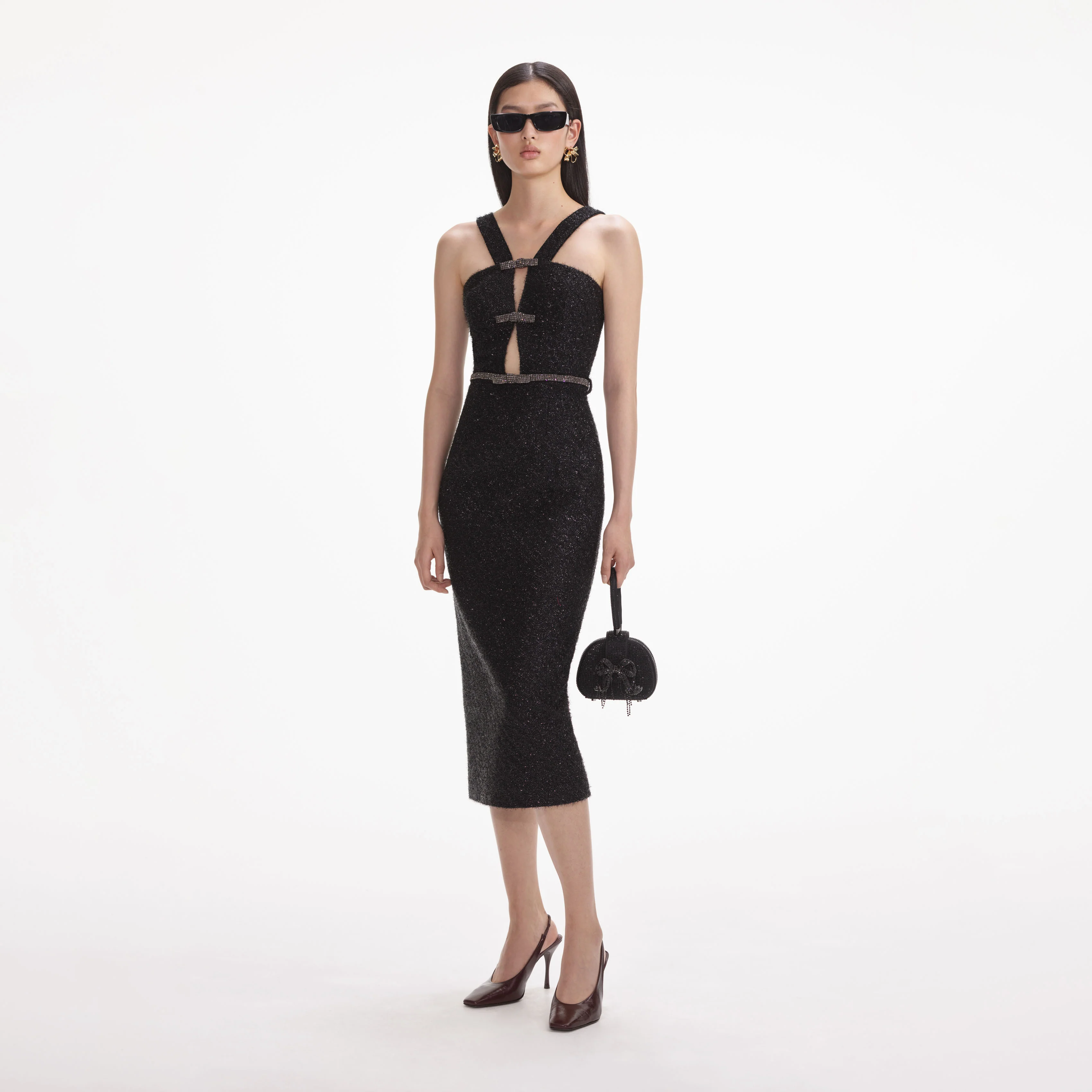 Black Tinsel Boucle Midi Dress - Image 2