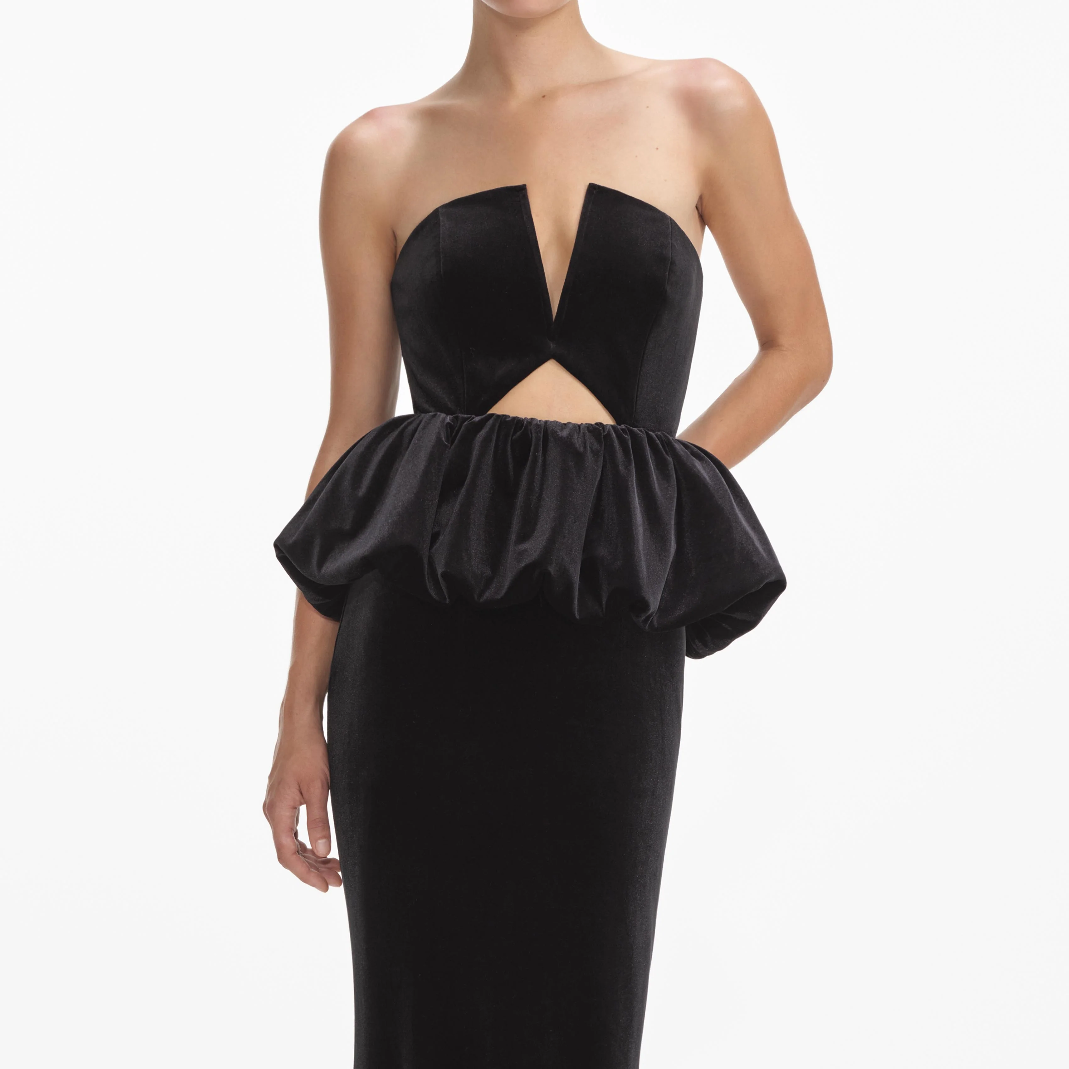 Black Velvet Peplum Maxi Dress - Image 4