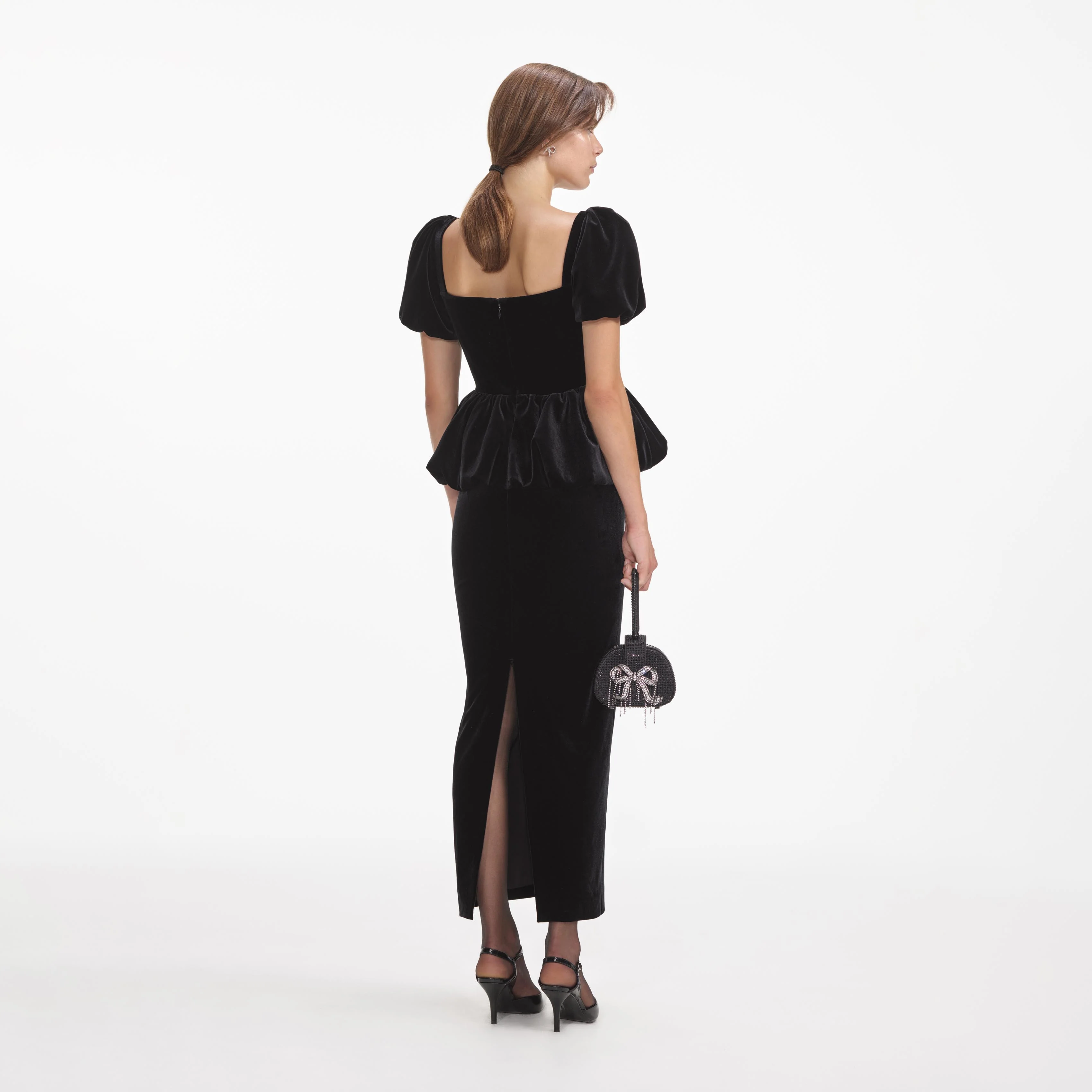 Black Velvet Peplum Midi Dress - Image 3