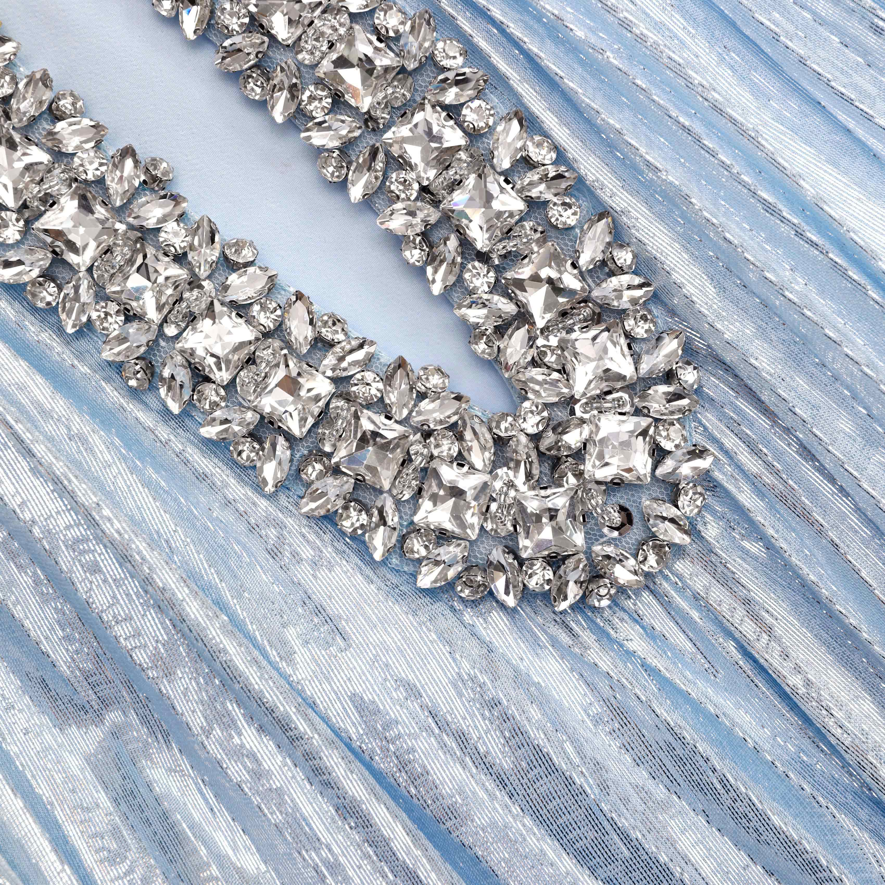 Blue Metallic Chiffon Feather Midi Dress - Image 5