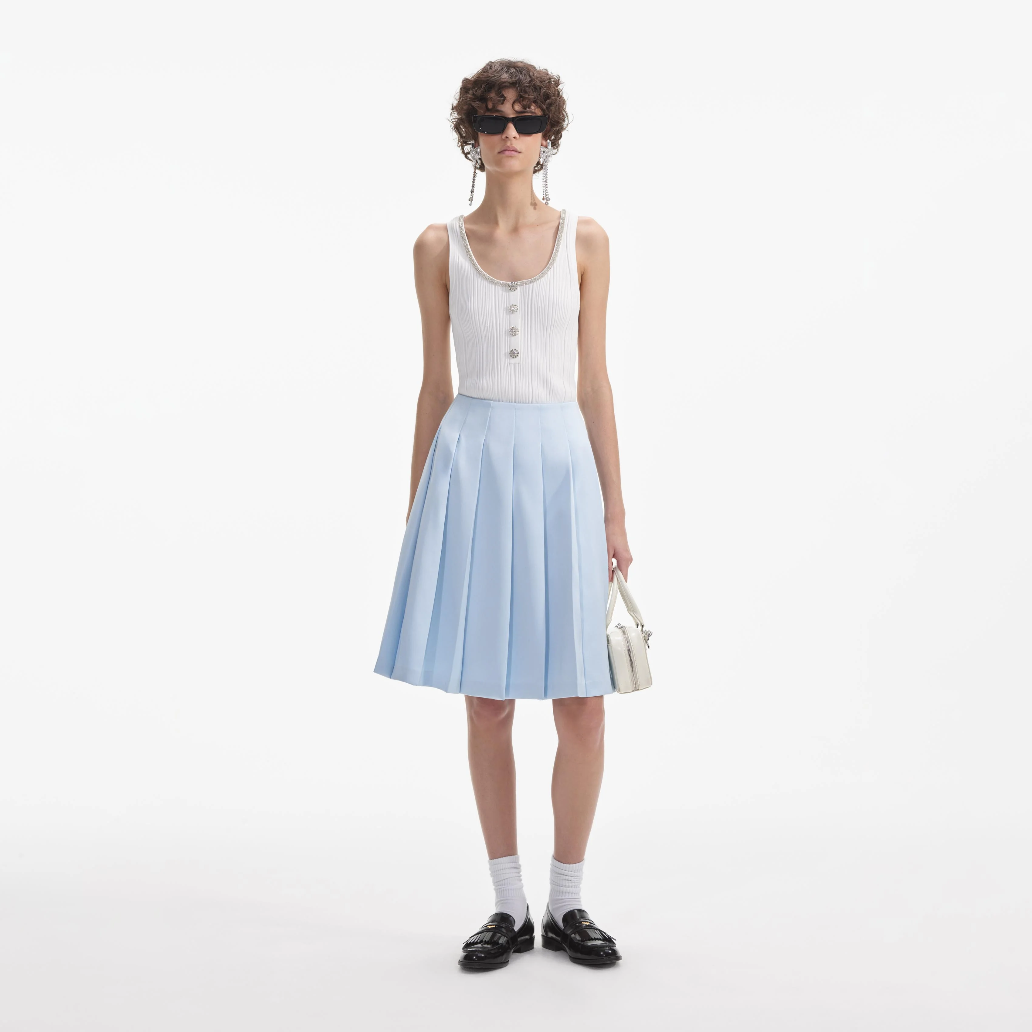 Blue Satin Midi Skirt