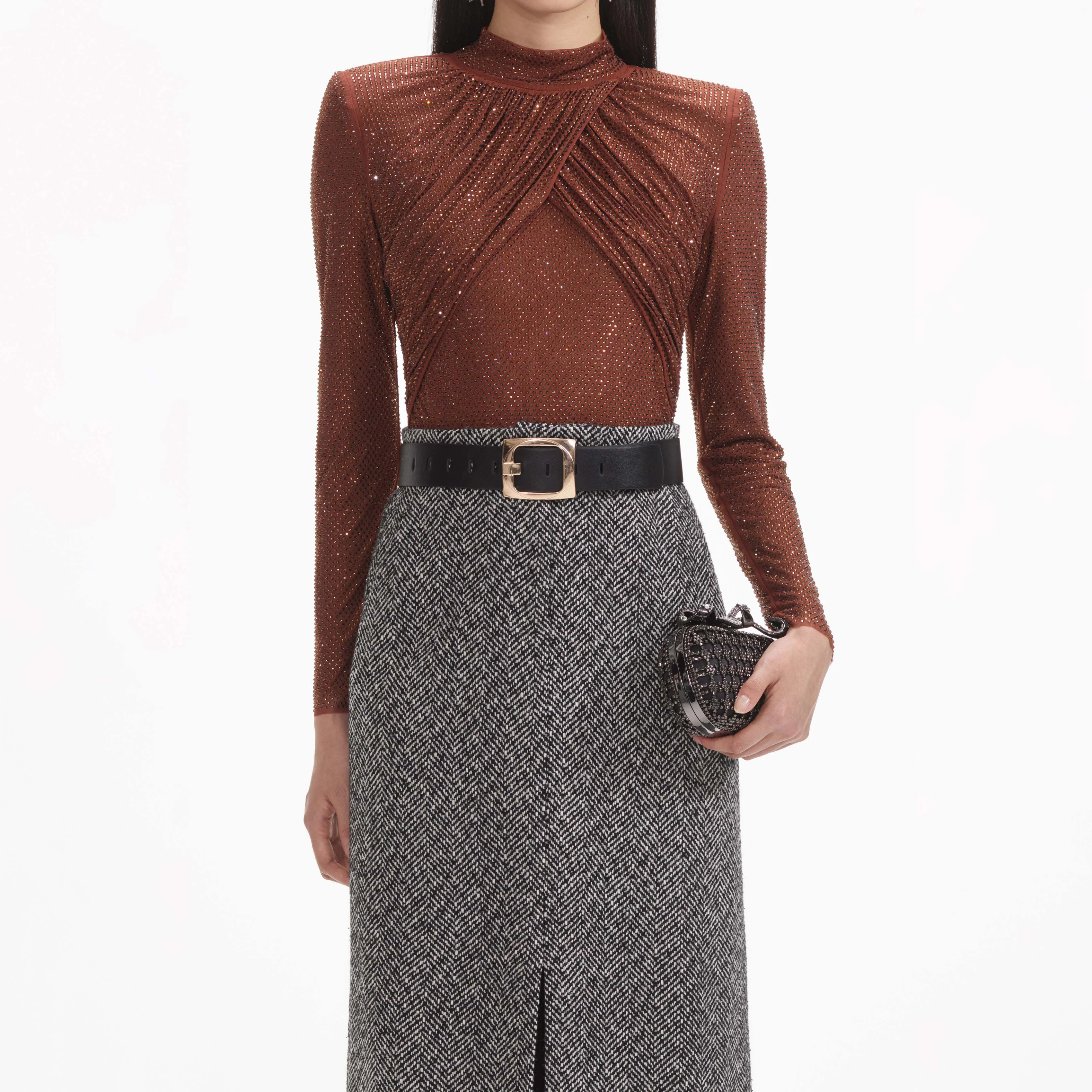 Brown Rhinestone Mesh Top - Image 4