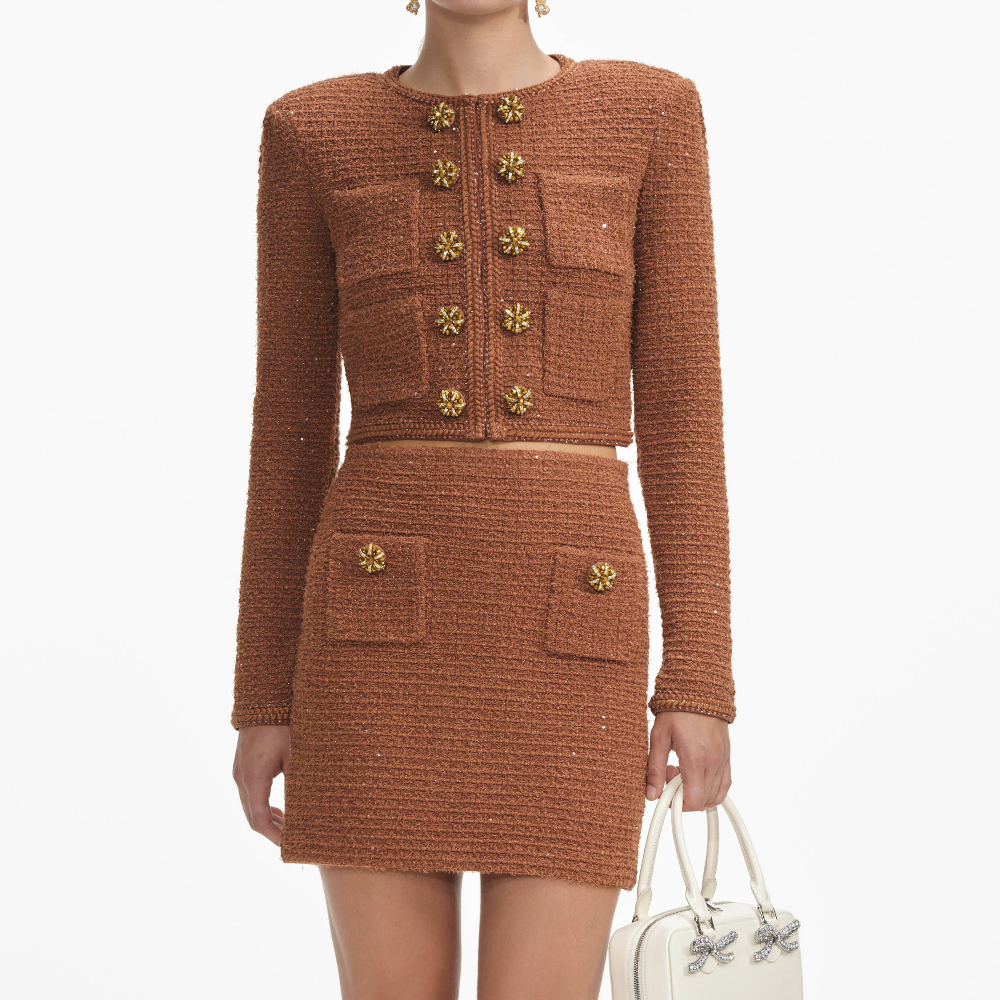 Brown Textured Knit Mini Skirt - Image 4
