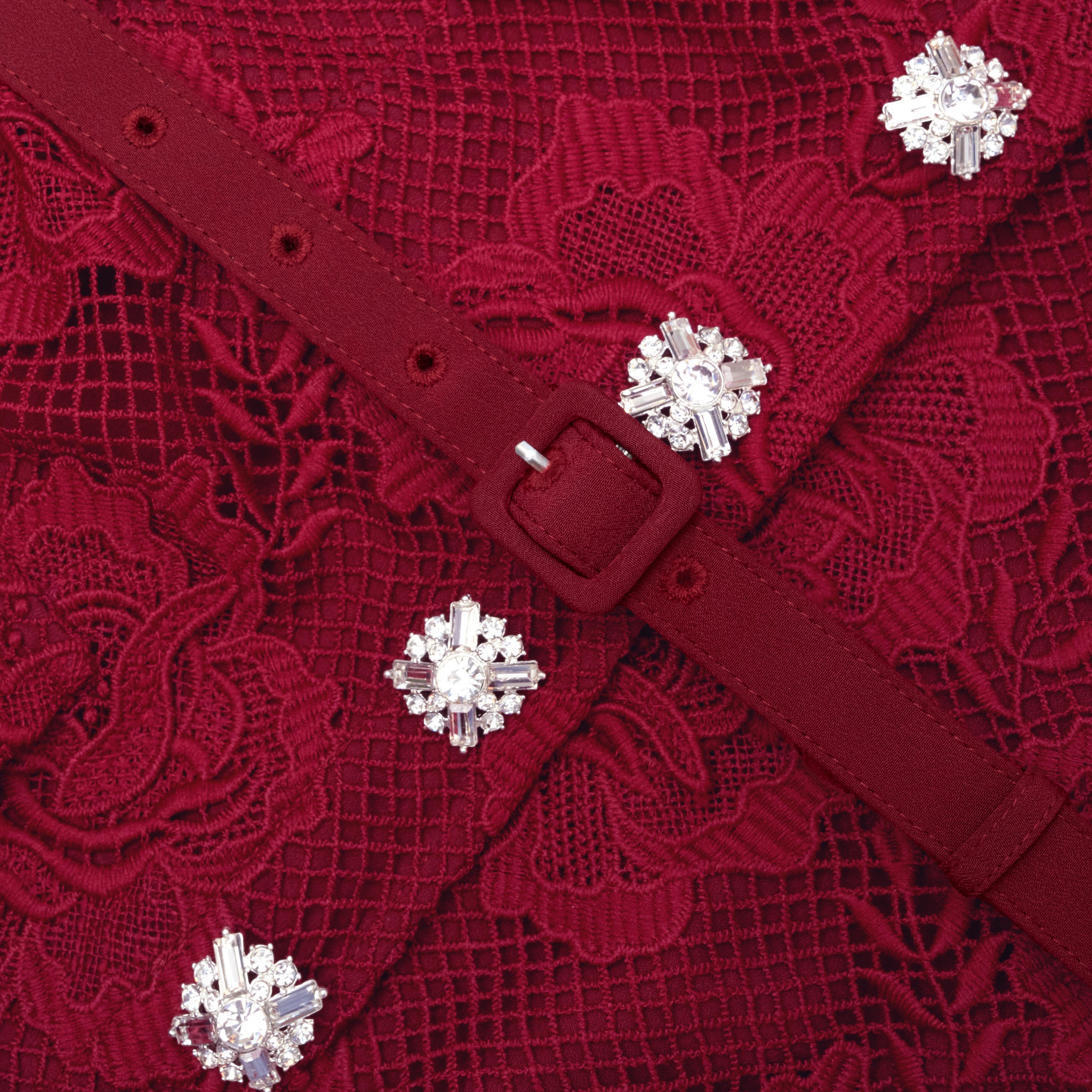 Burgundy Lace Buttoned Midi Dress - Image 5