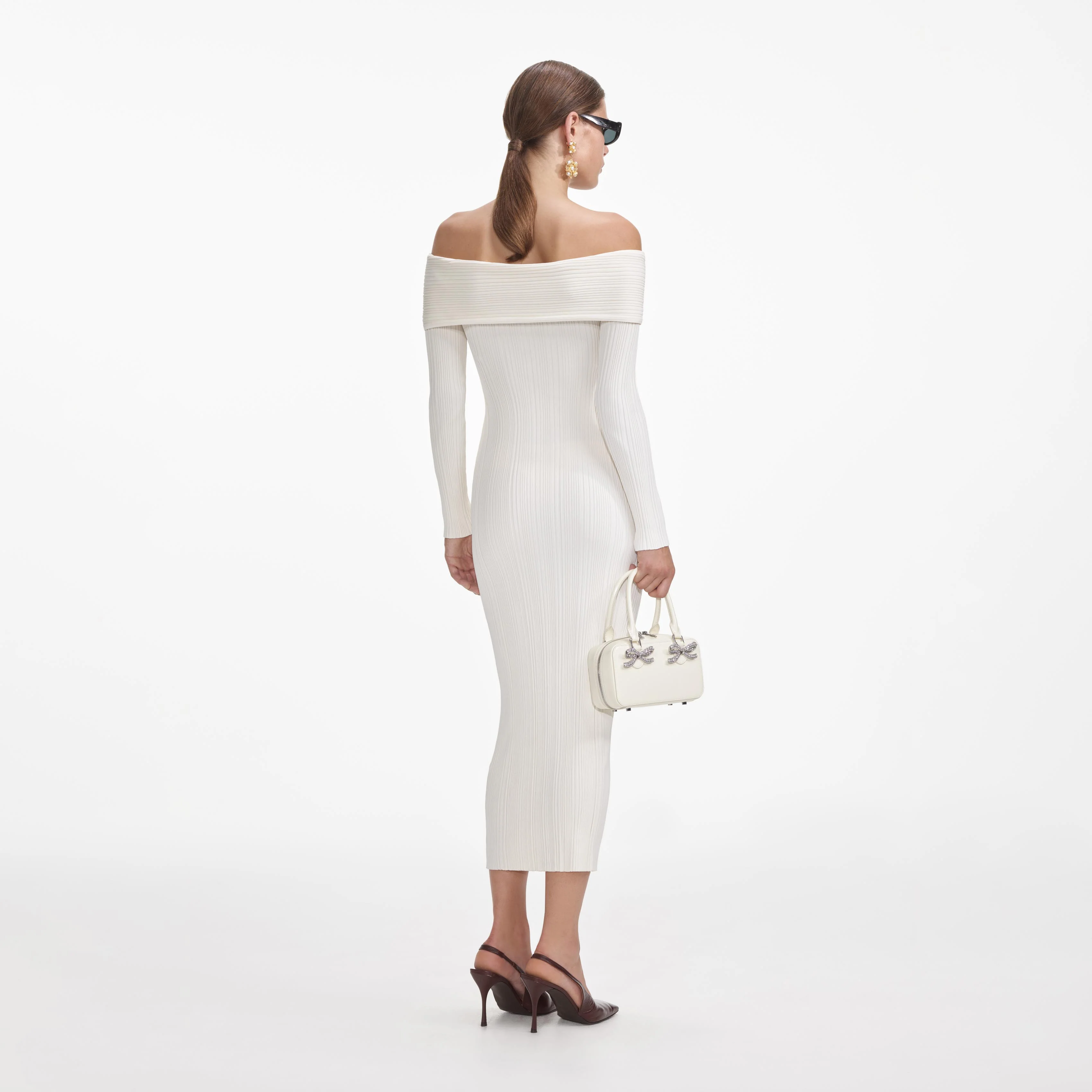Cream Off Shoulder Knit Midi Dress - Image 3