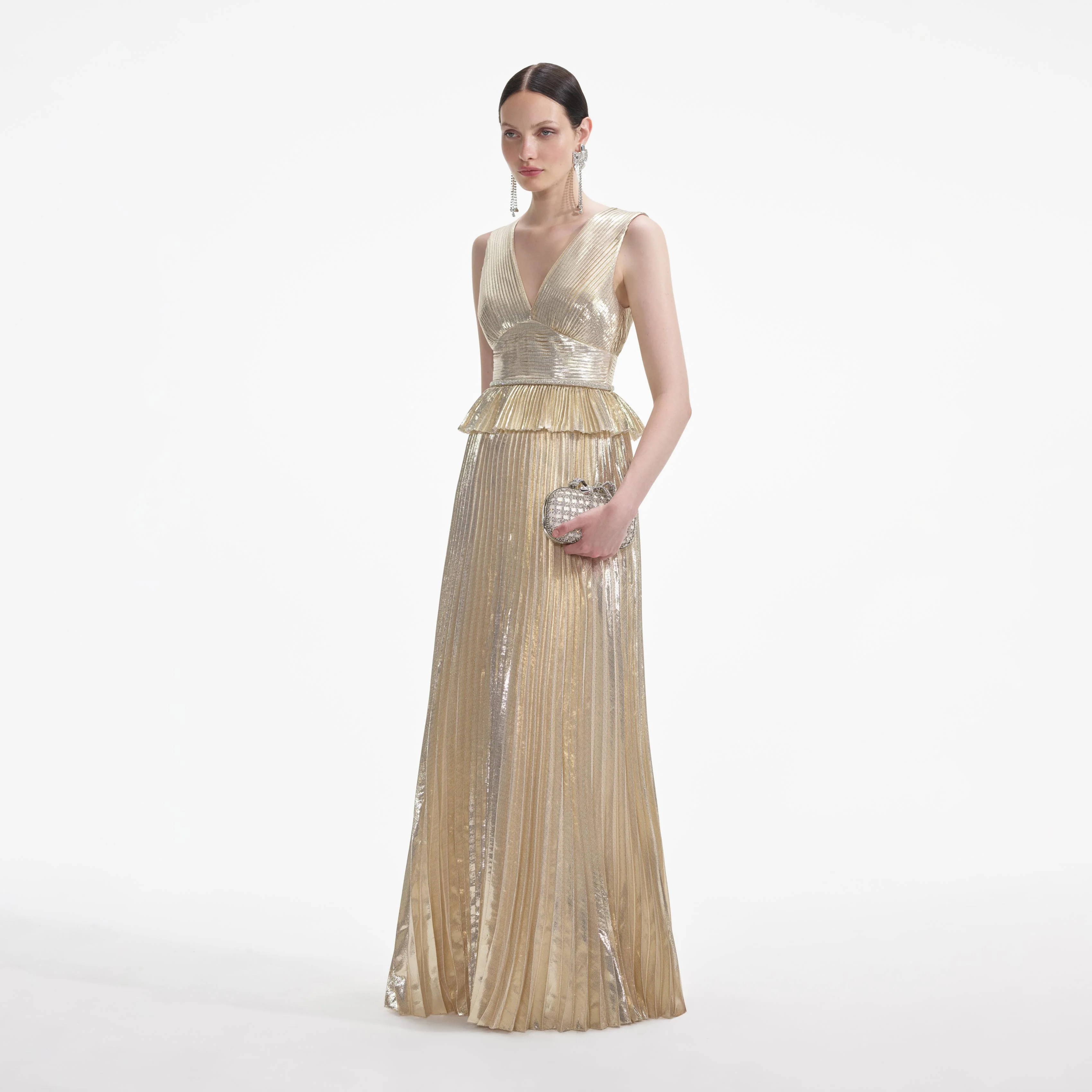 Gold Metallic V-Neck Maxi Dress - Image 2