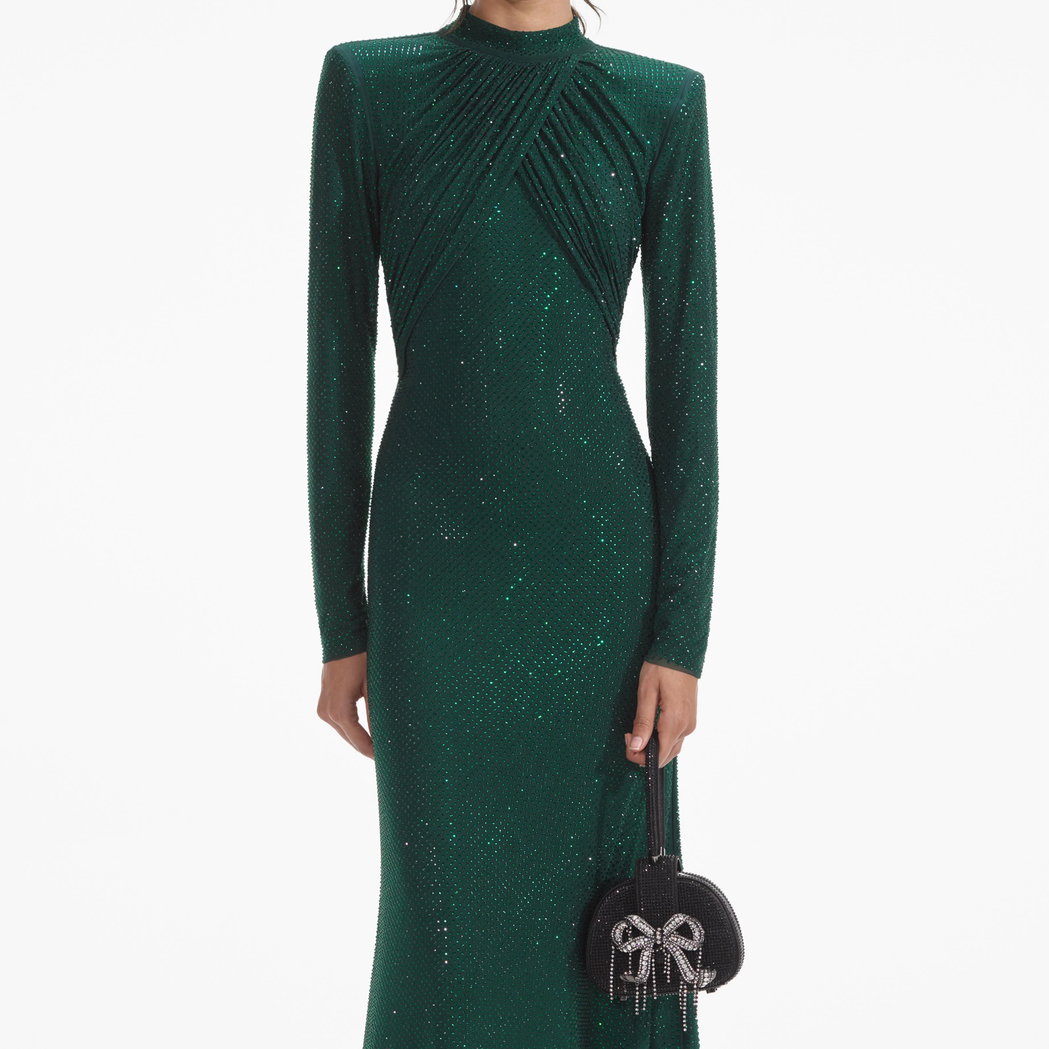 Green Rhinestone Mesh Midi Dress - Image 4