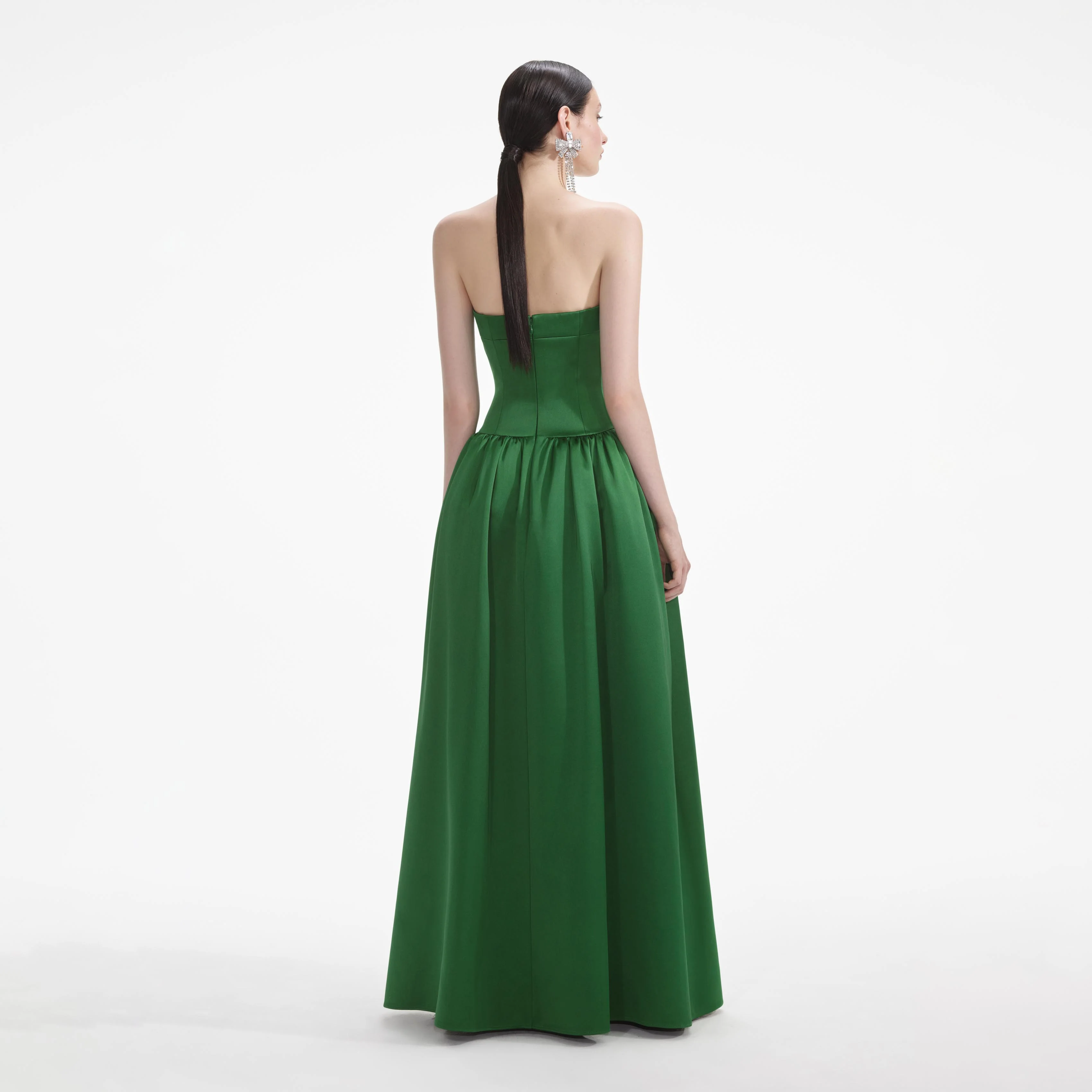 Green Satin Bandeau Maxi Dress - Image 3