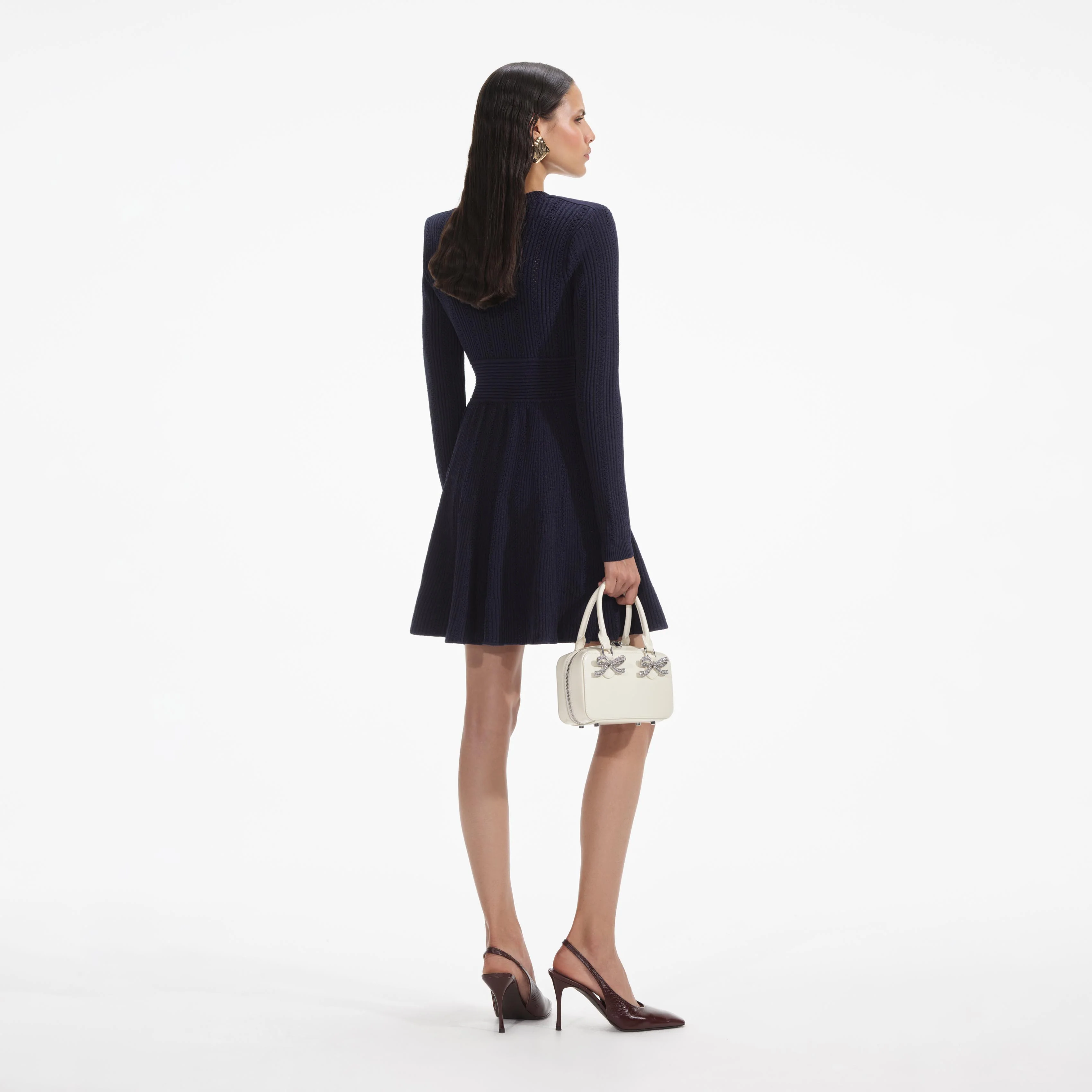 Navy Pointelle Knit Mini Dress - Image 3