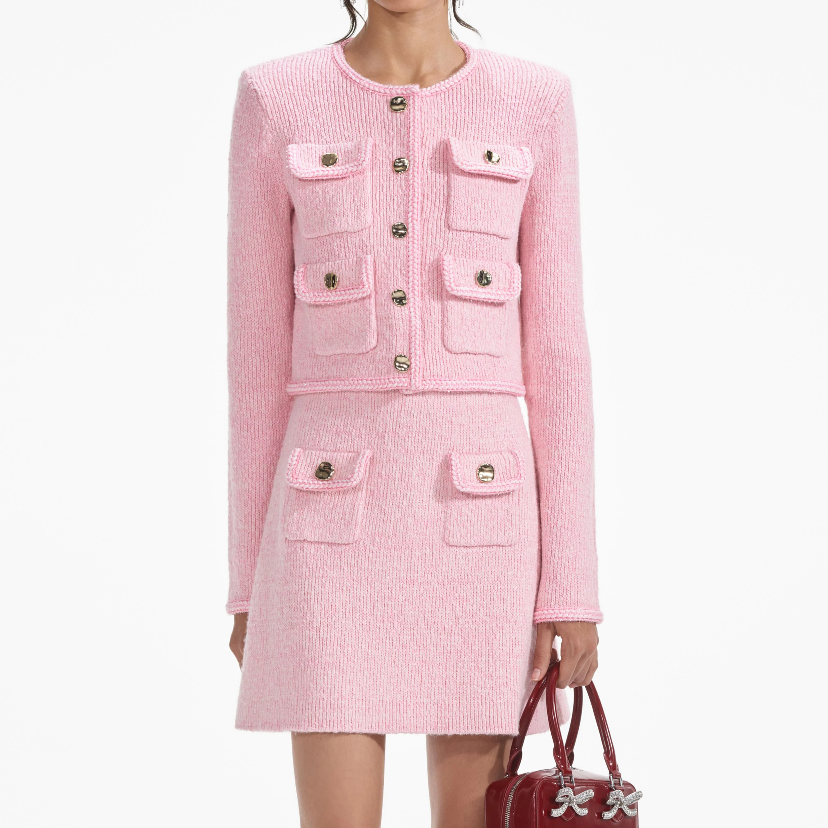 Pink Melange Merino Knit Skirt - Image 4