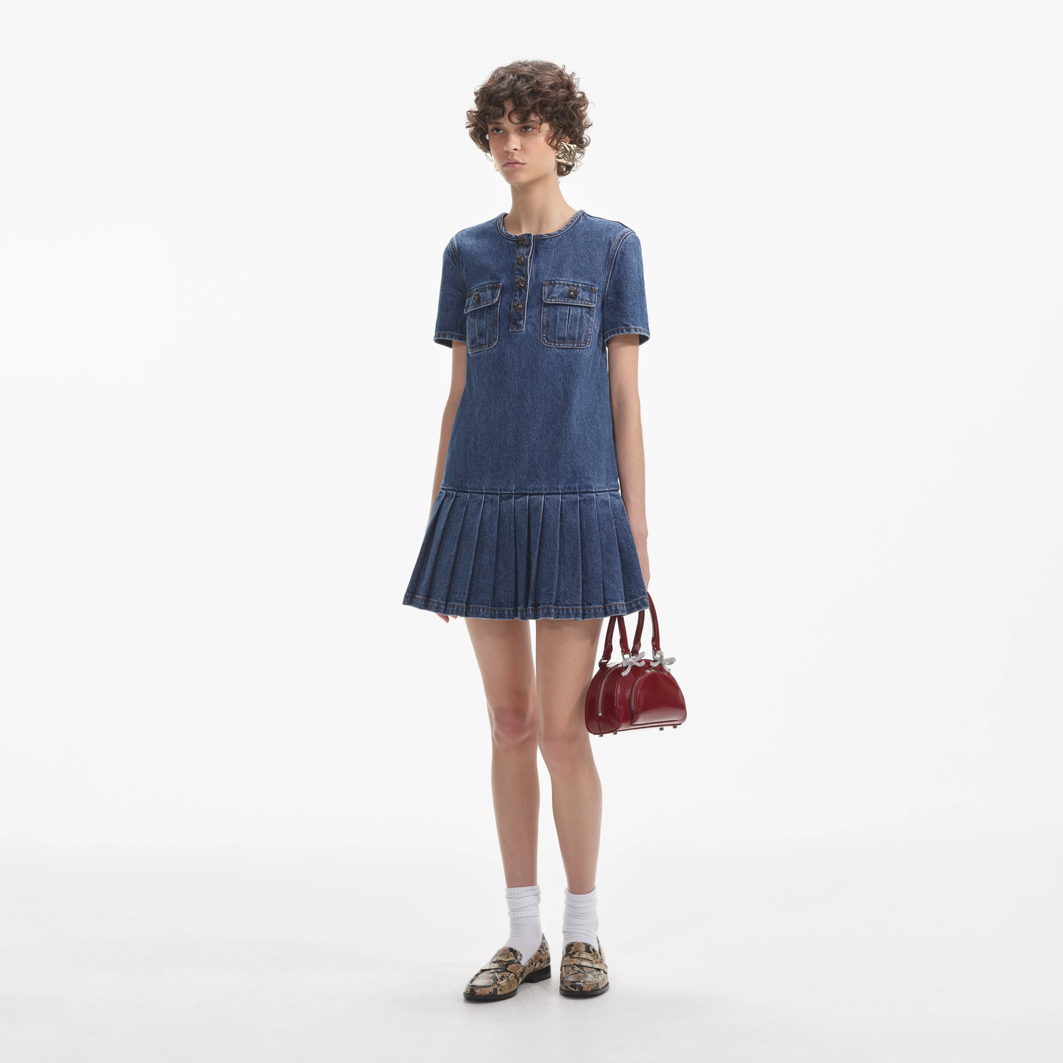 Pleated Denim Mini Dress - Image 2