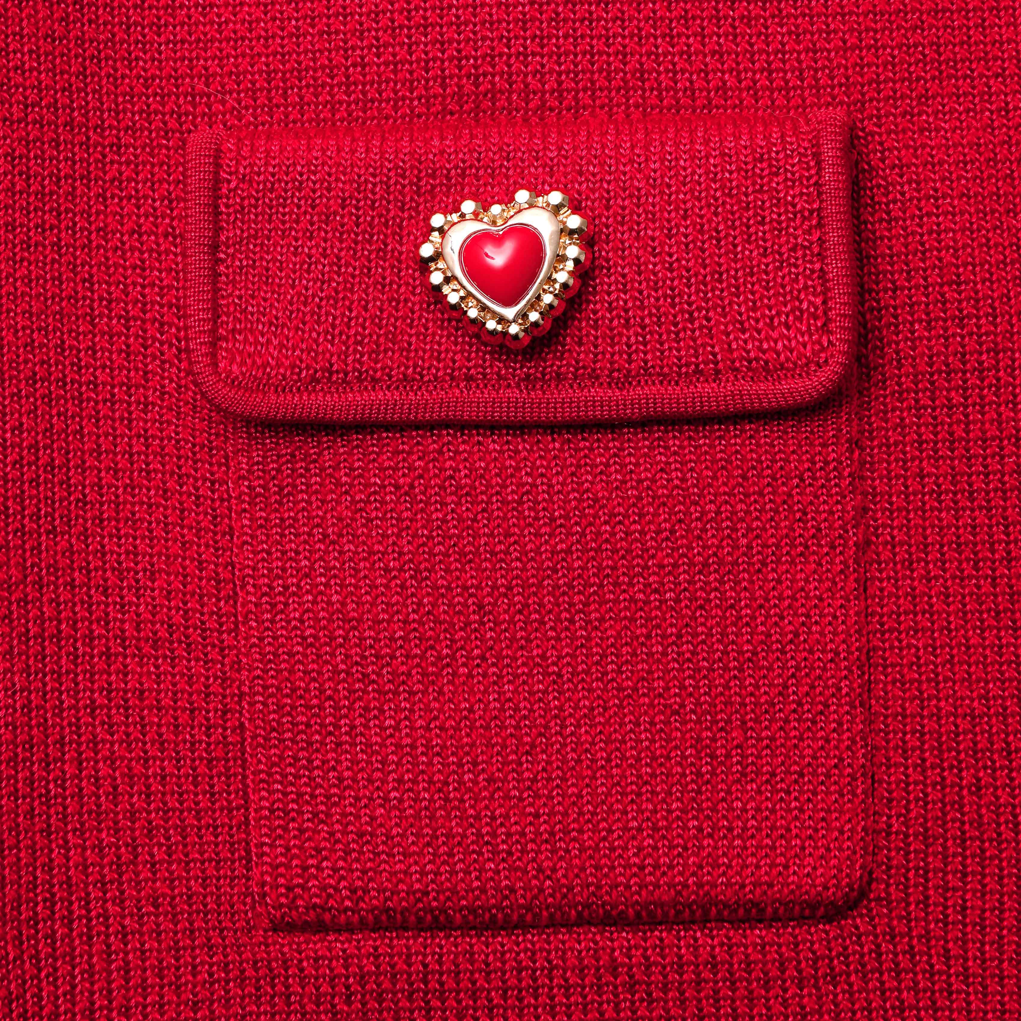 Red Knit Heart Buttoned Midi Skirt - Image 5
