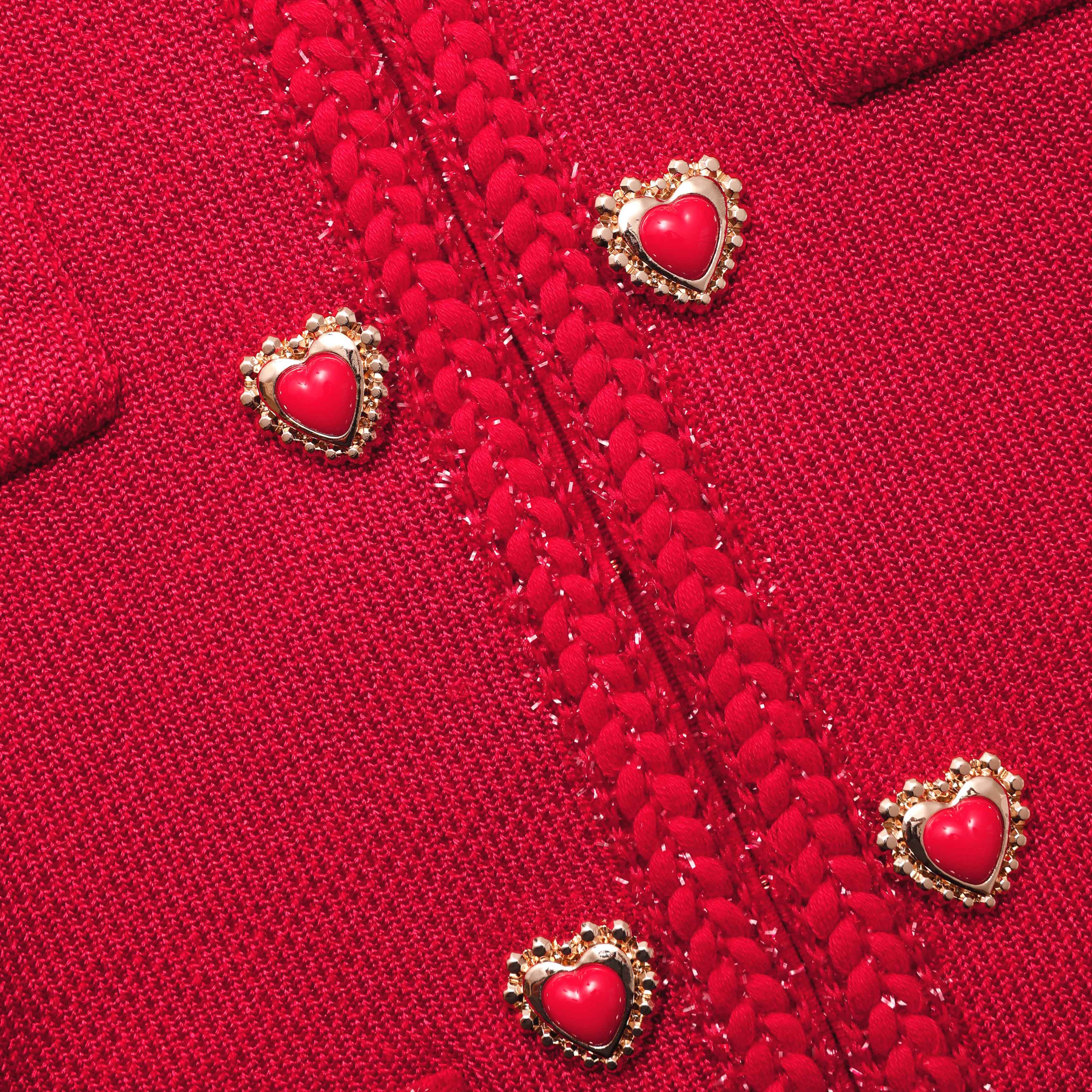 Red Knit Heart Buttoned Mini Dress - Image 5