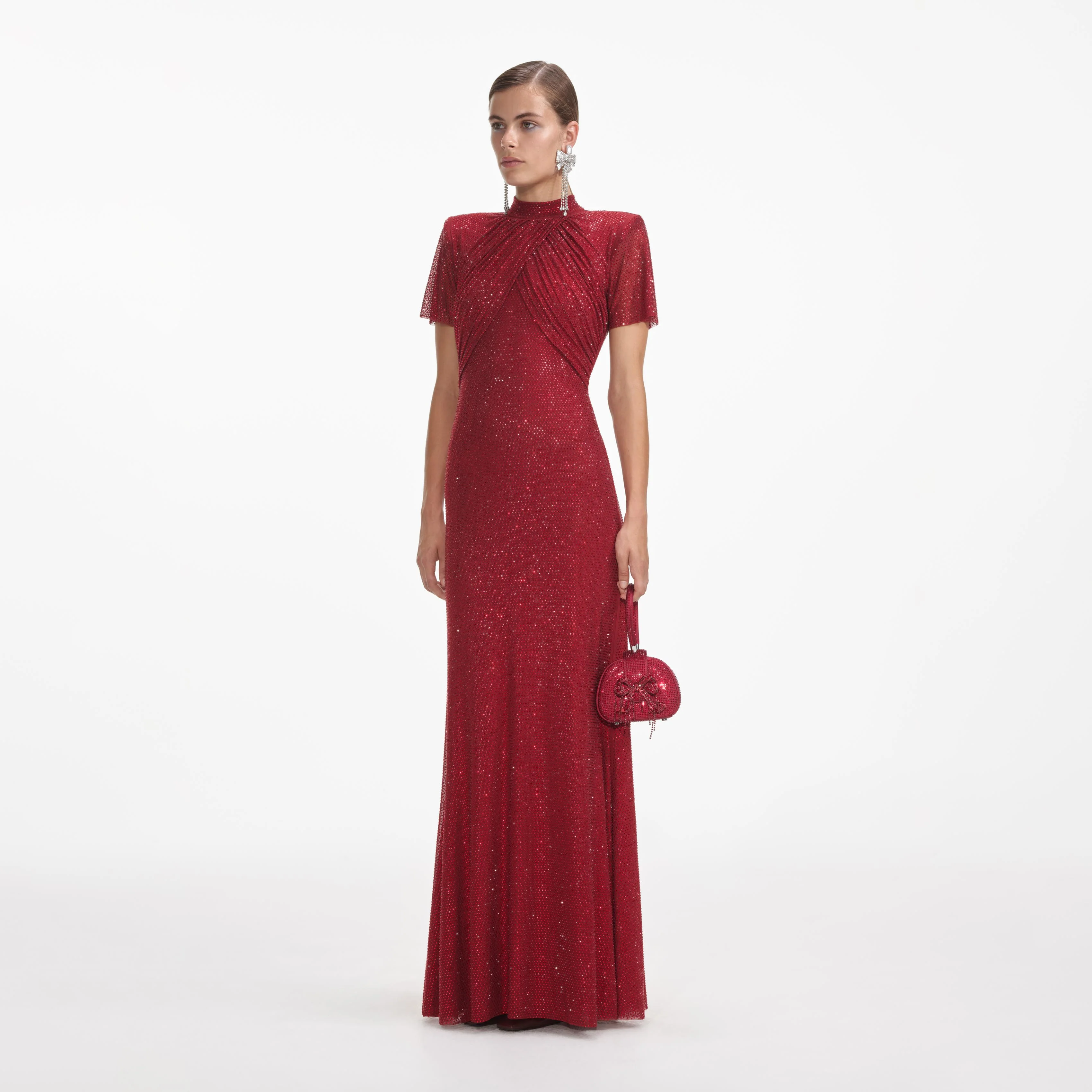 Red Rhinestone Mesh Maxi Dress - Image 2