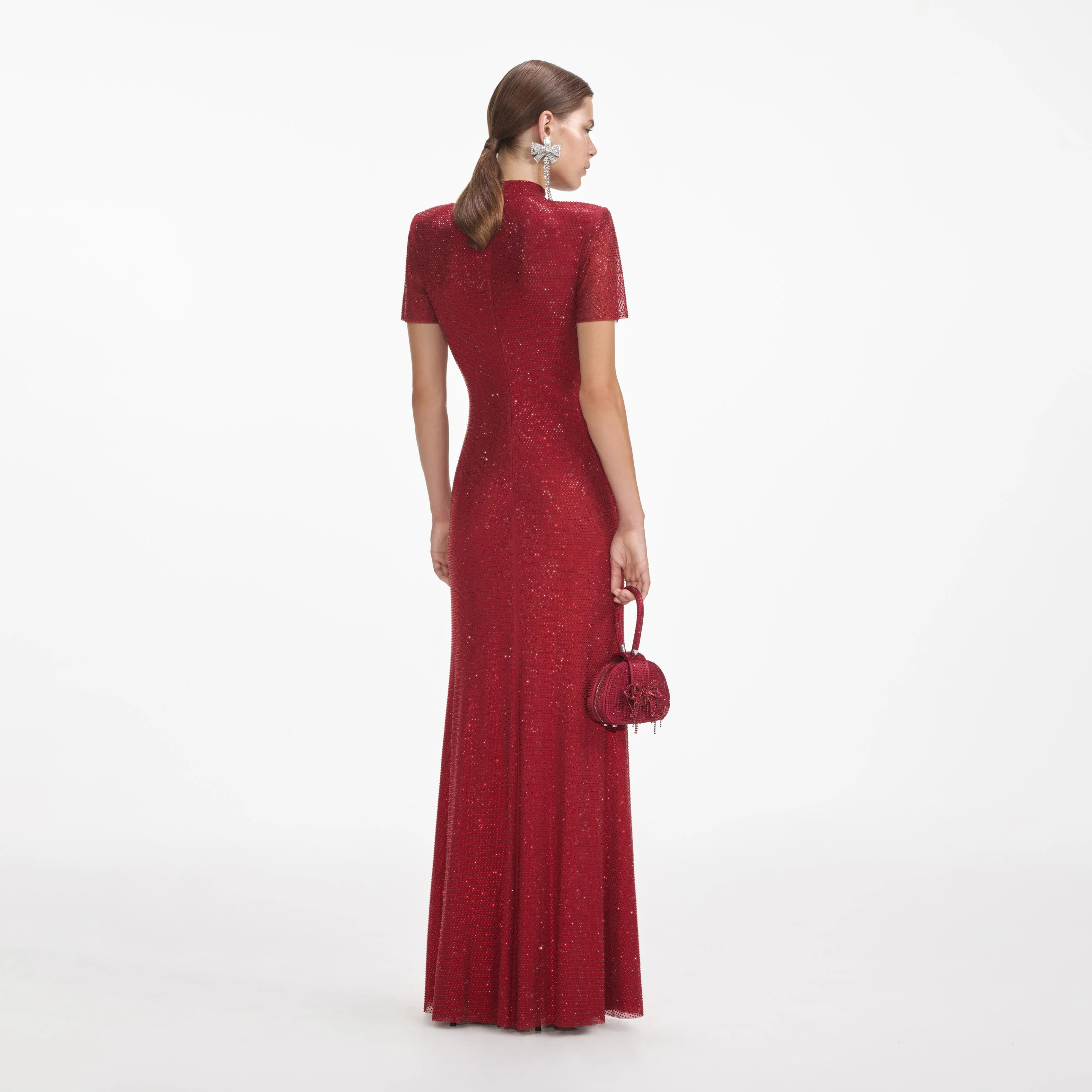 Red Rhinestone Mesh Maxi Dress - Image 3