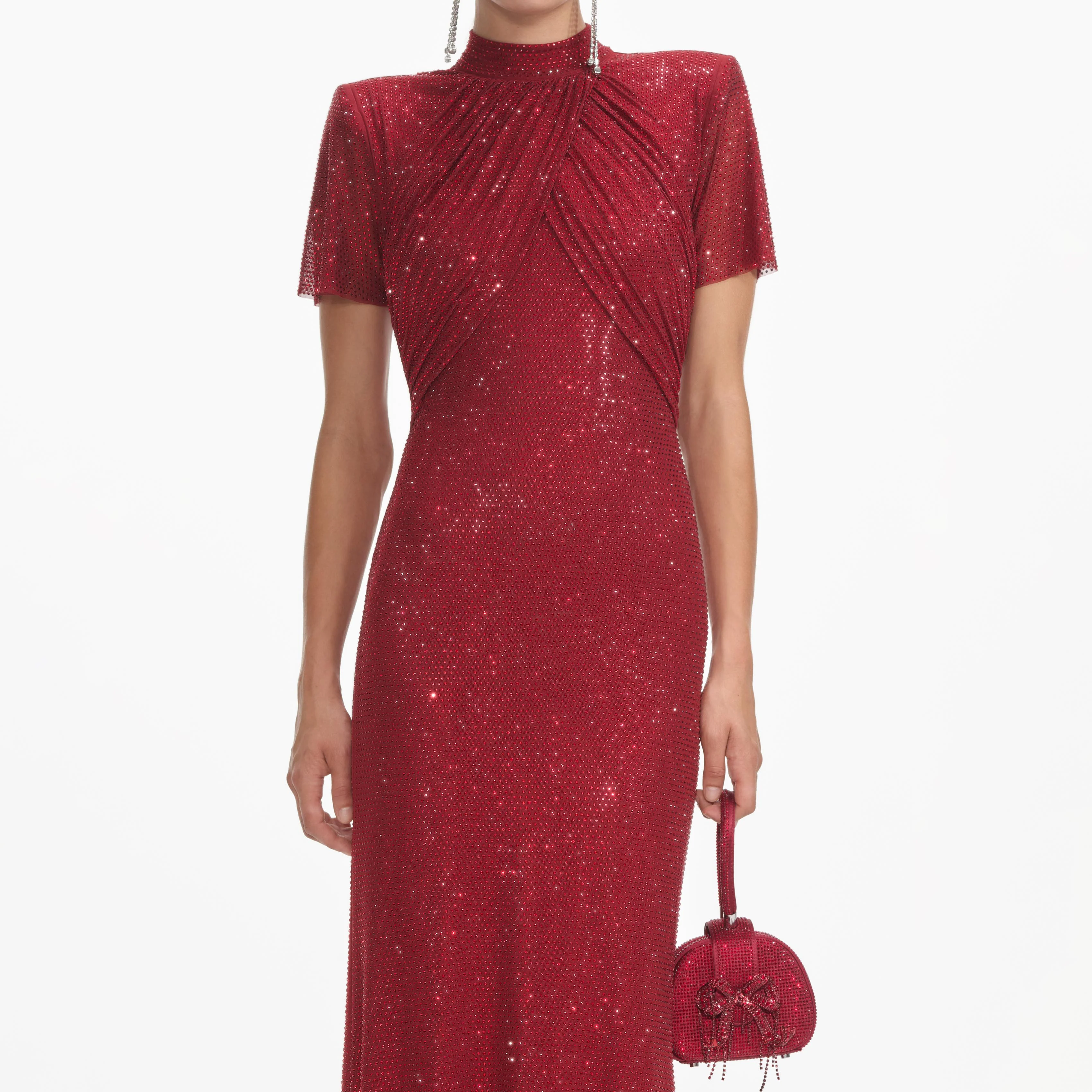 Red Rhinestone Mesh Maxi Dress - Image 4