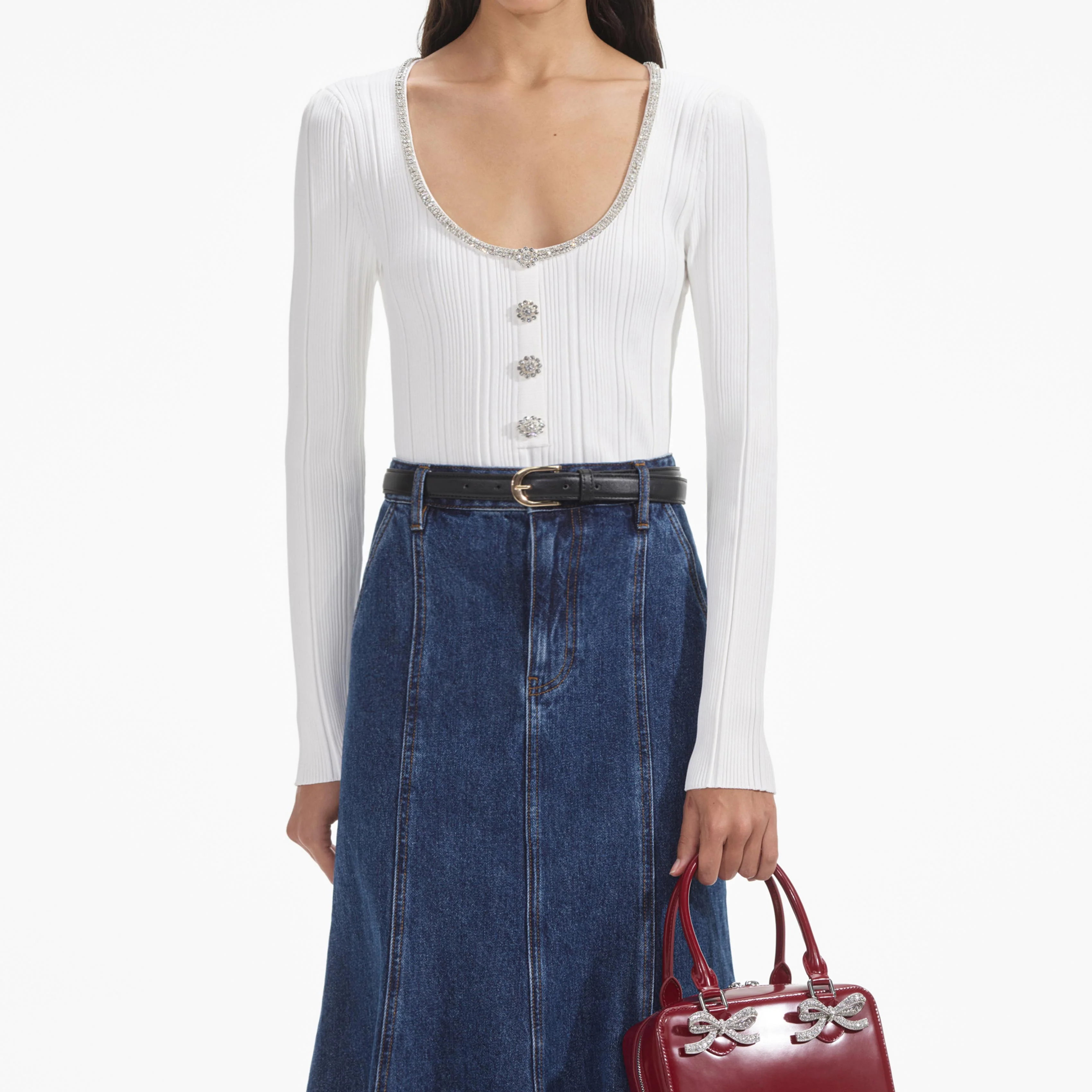 White Embellished Knit Top - Image 4