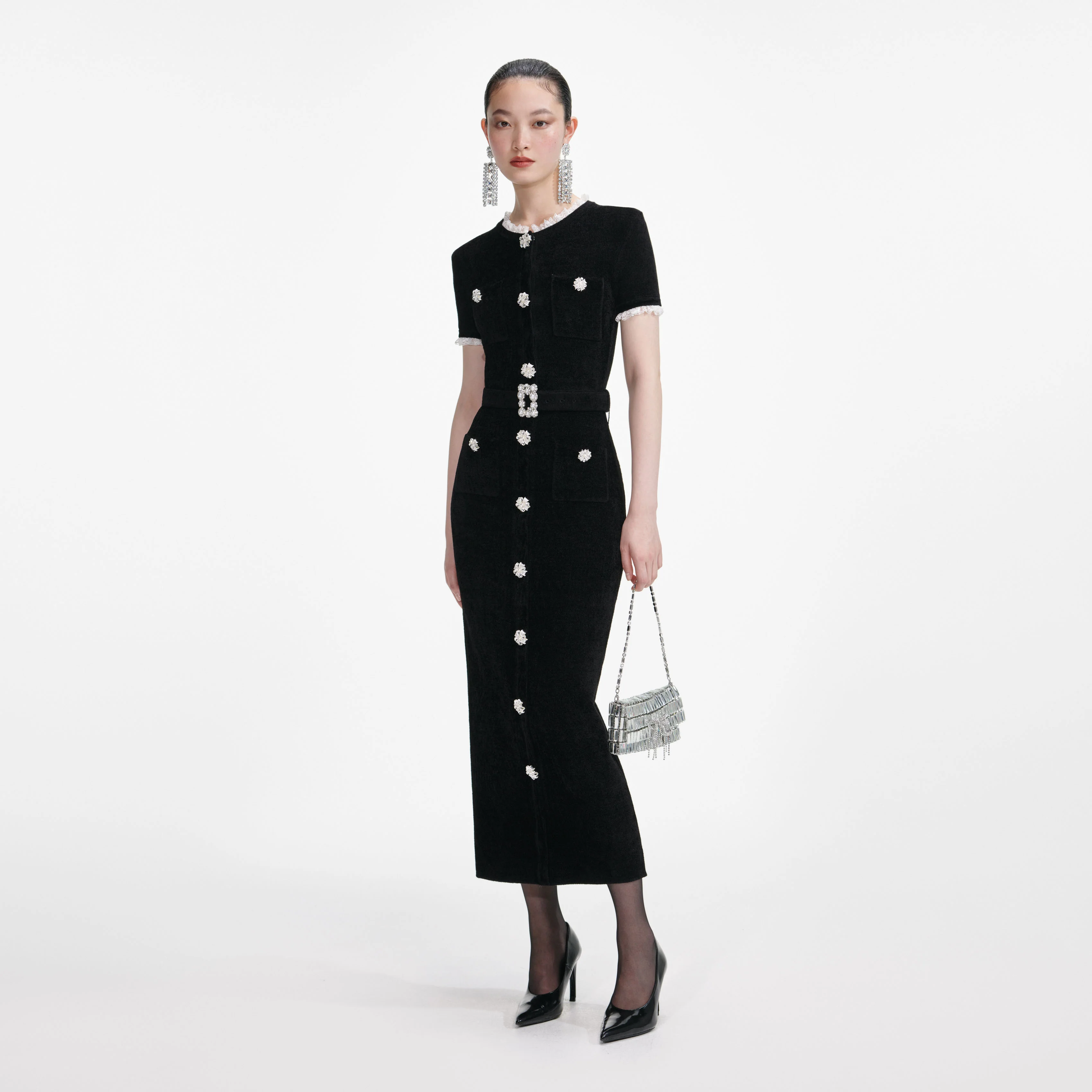 Black Chenille Knit Midi Dress - Image 2