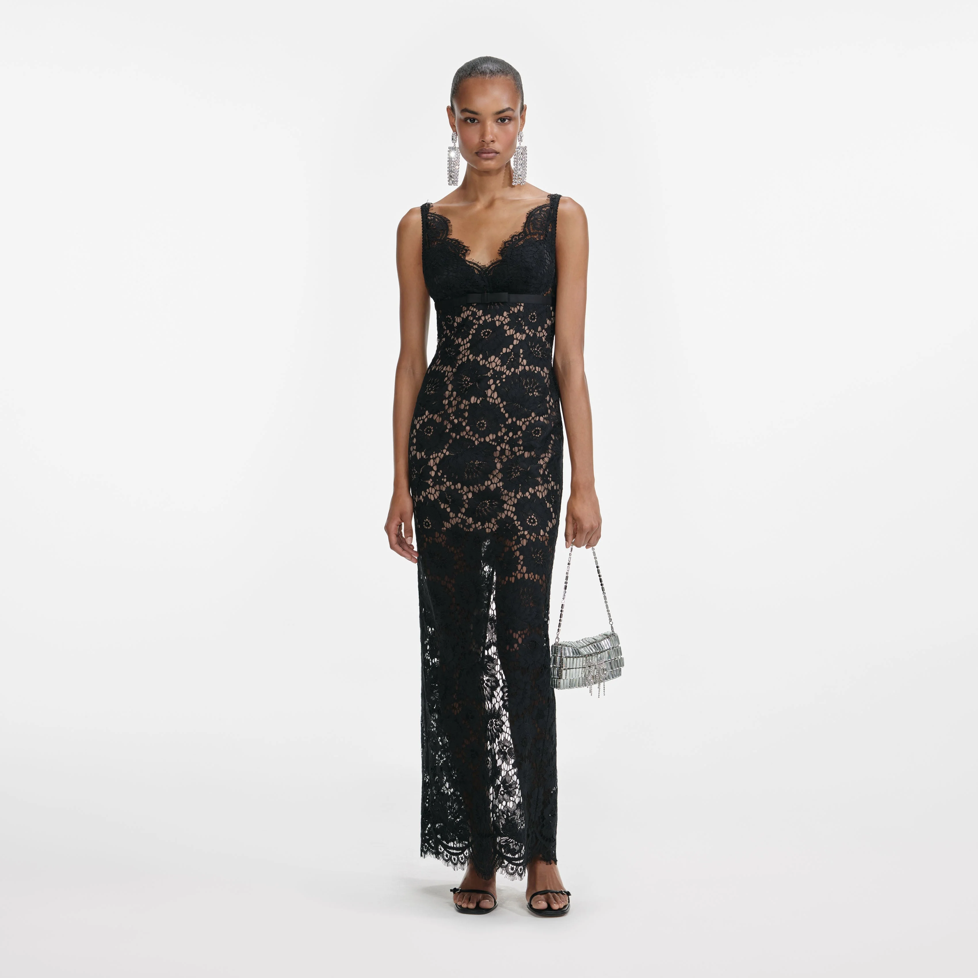 Black Floral Lace Maxi Dress