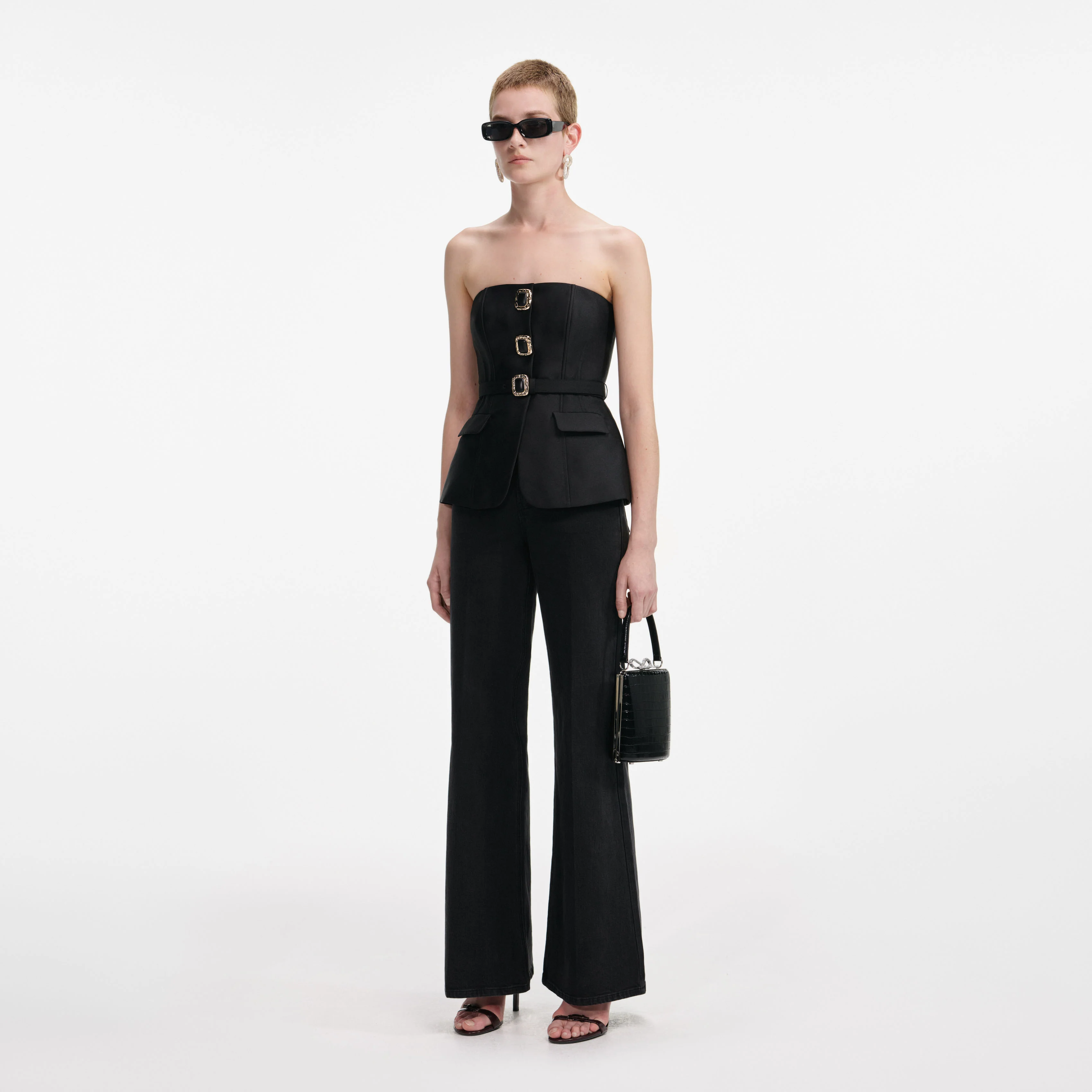 Black Taffeta Bandeau Jumpsuit - Image 2