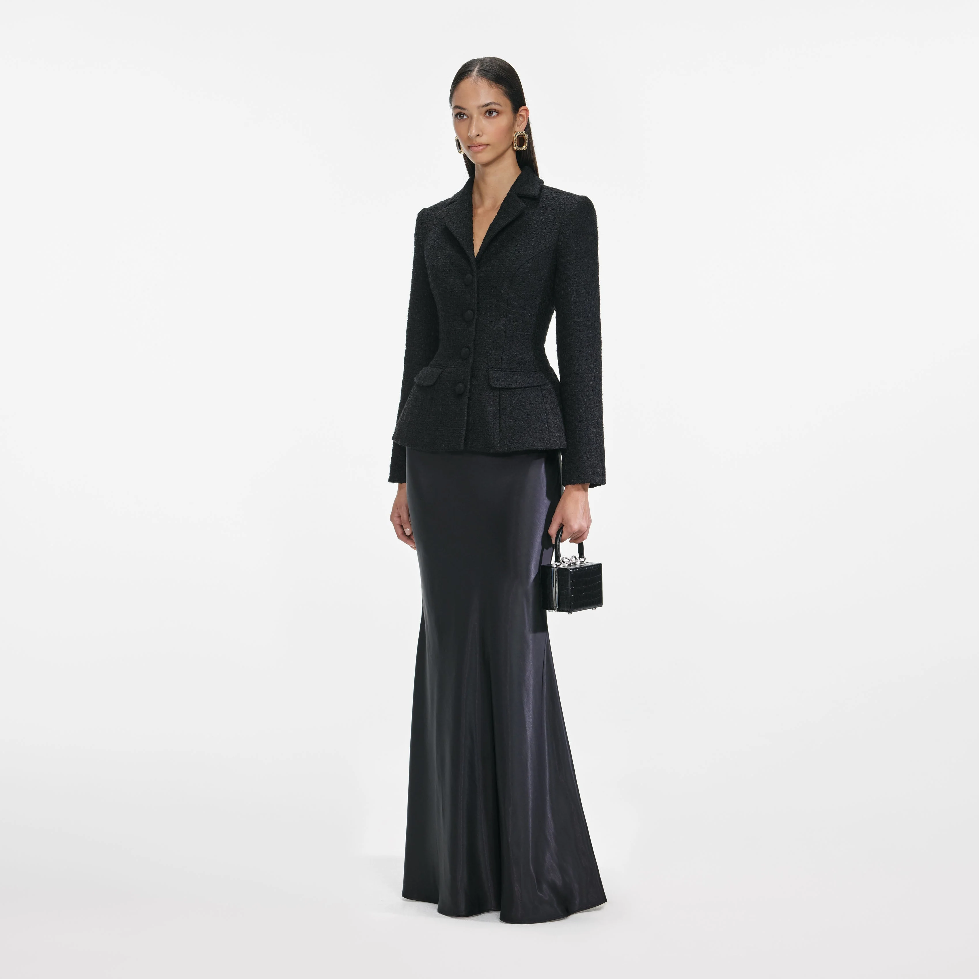 Black Tailored Boucle Maxi Dress - Image 2