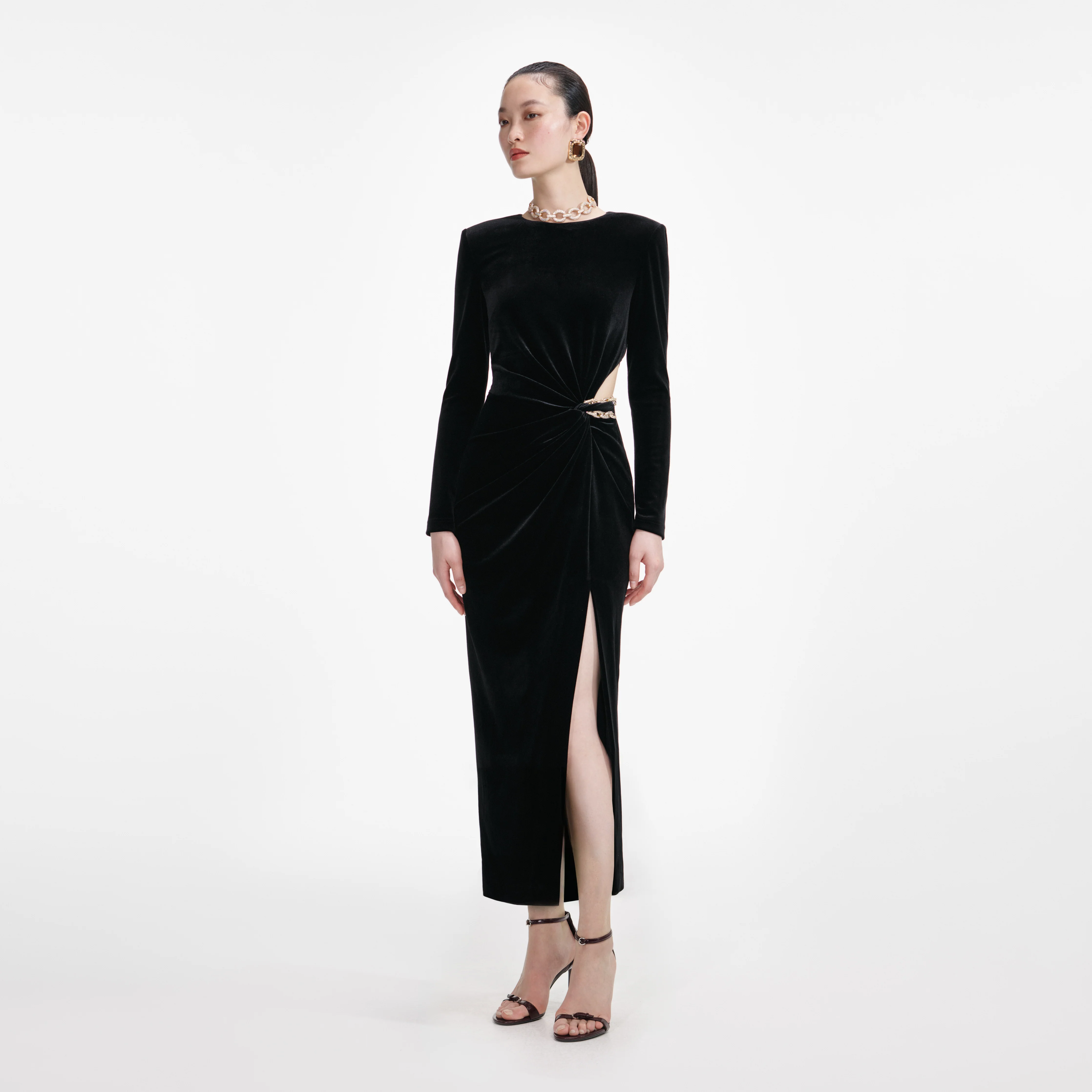 Black Velvet Embellished Midi Dress - Image 2