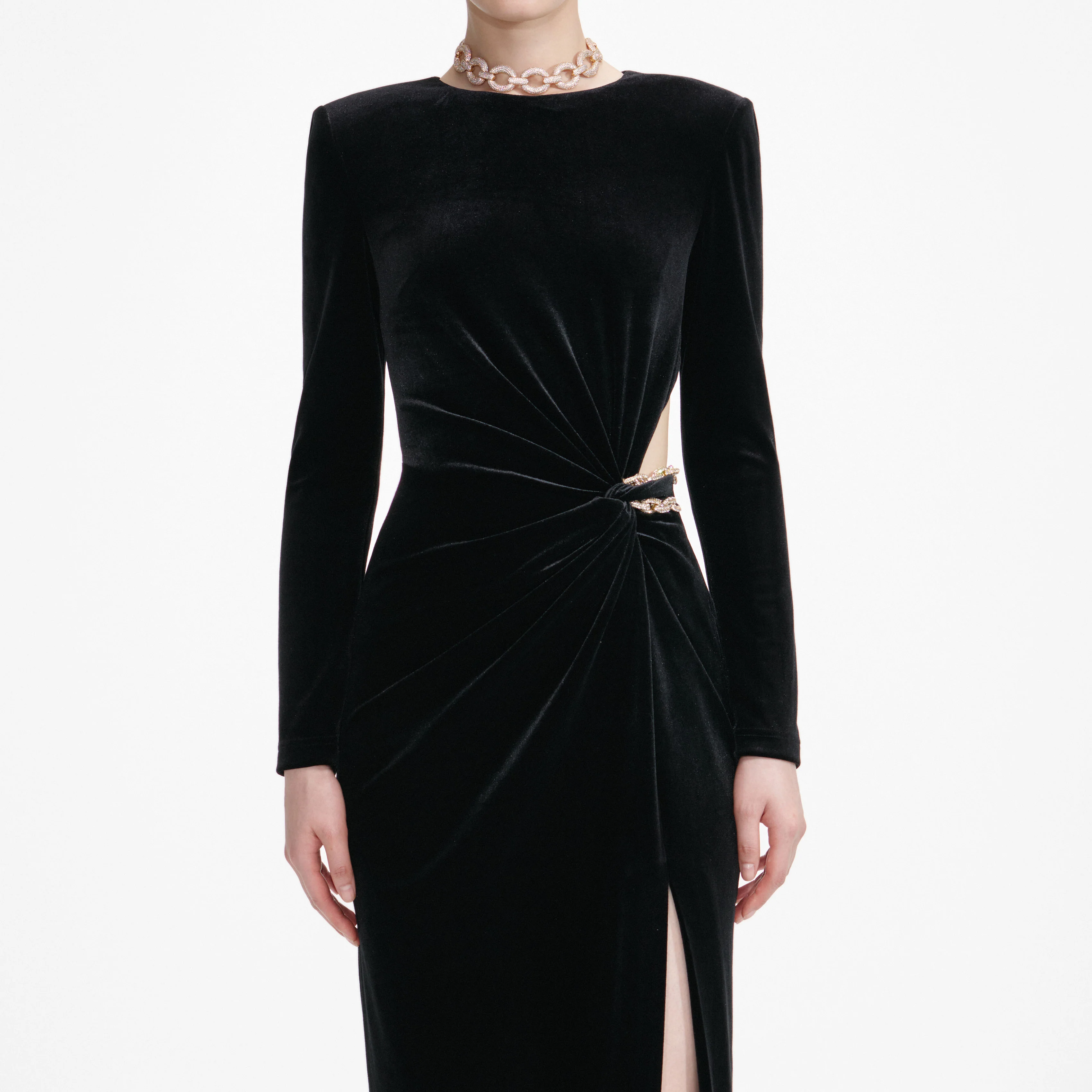 Black Velvet Embellished Midi Dress - Image 4