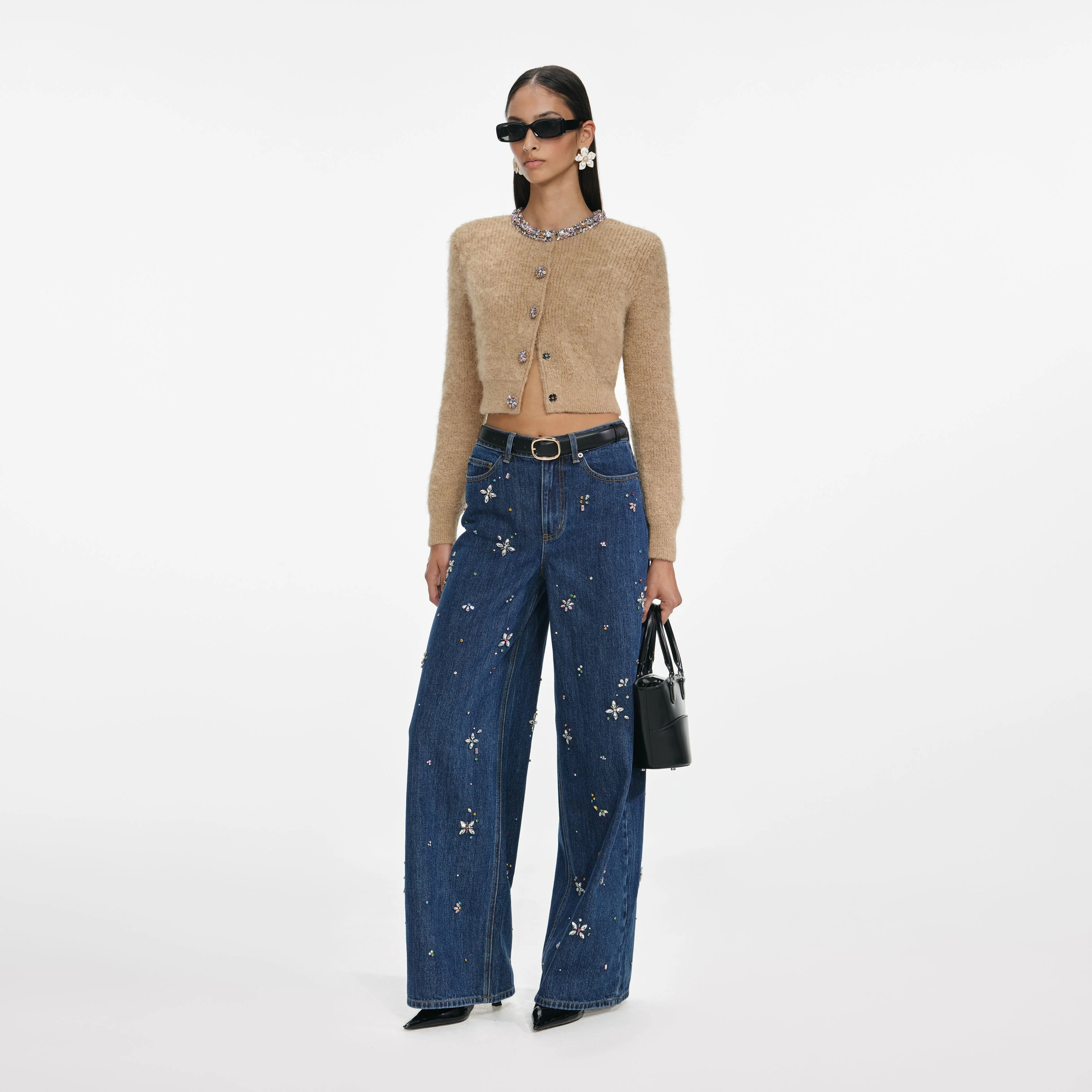 Blue Embellished Wide Leg Jeans - Image 2