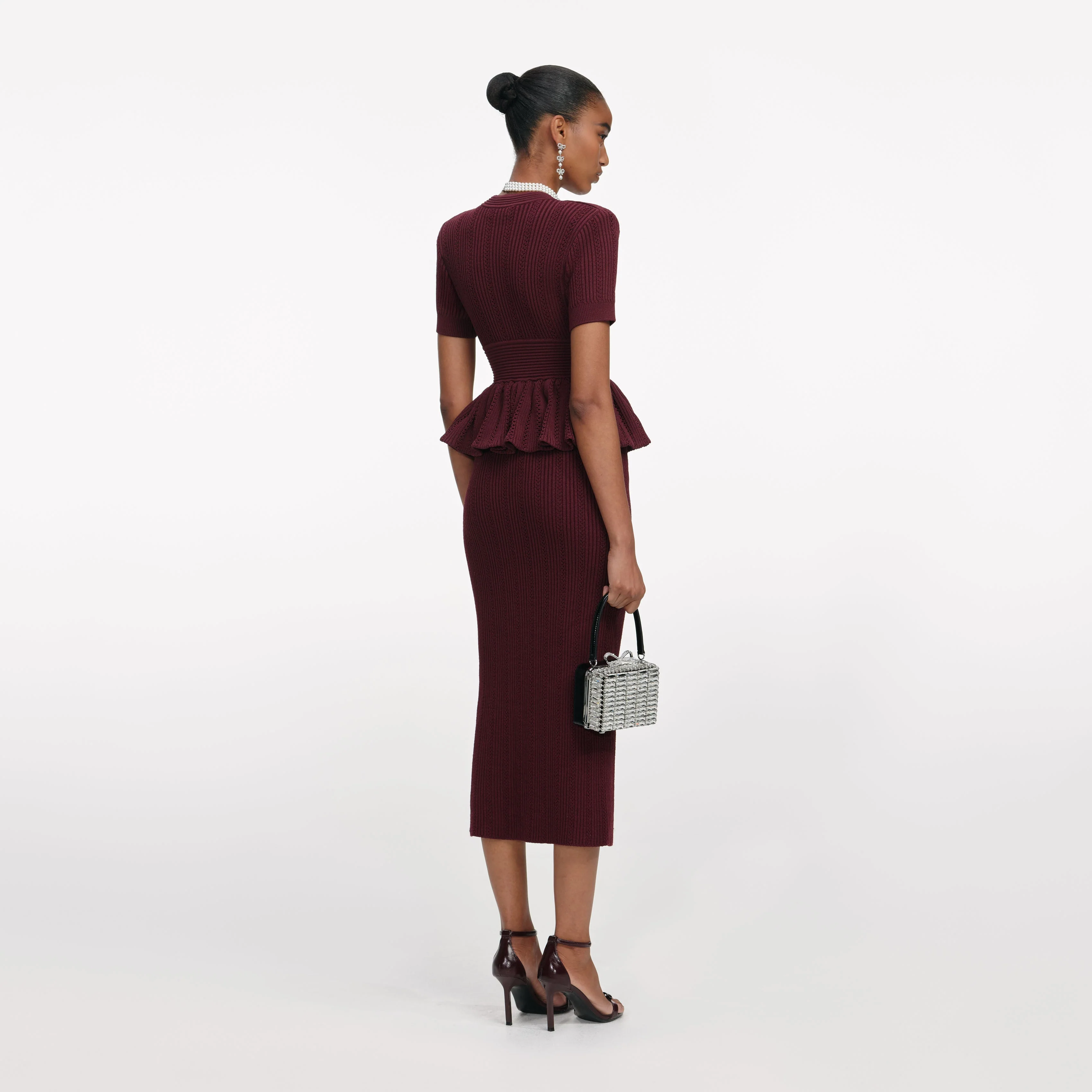 Burgundy Pointelle Knit Midi Dress - Image 3