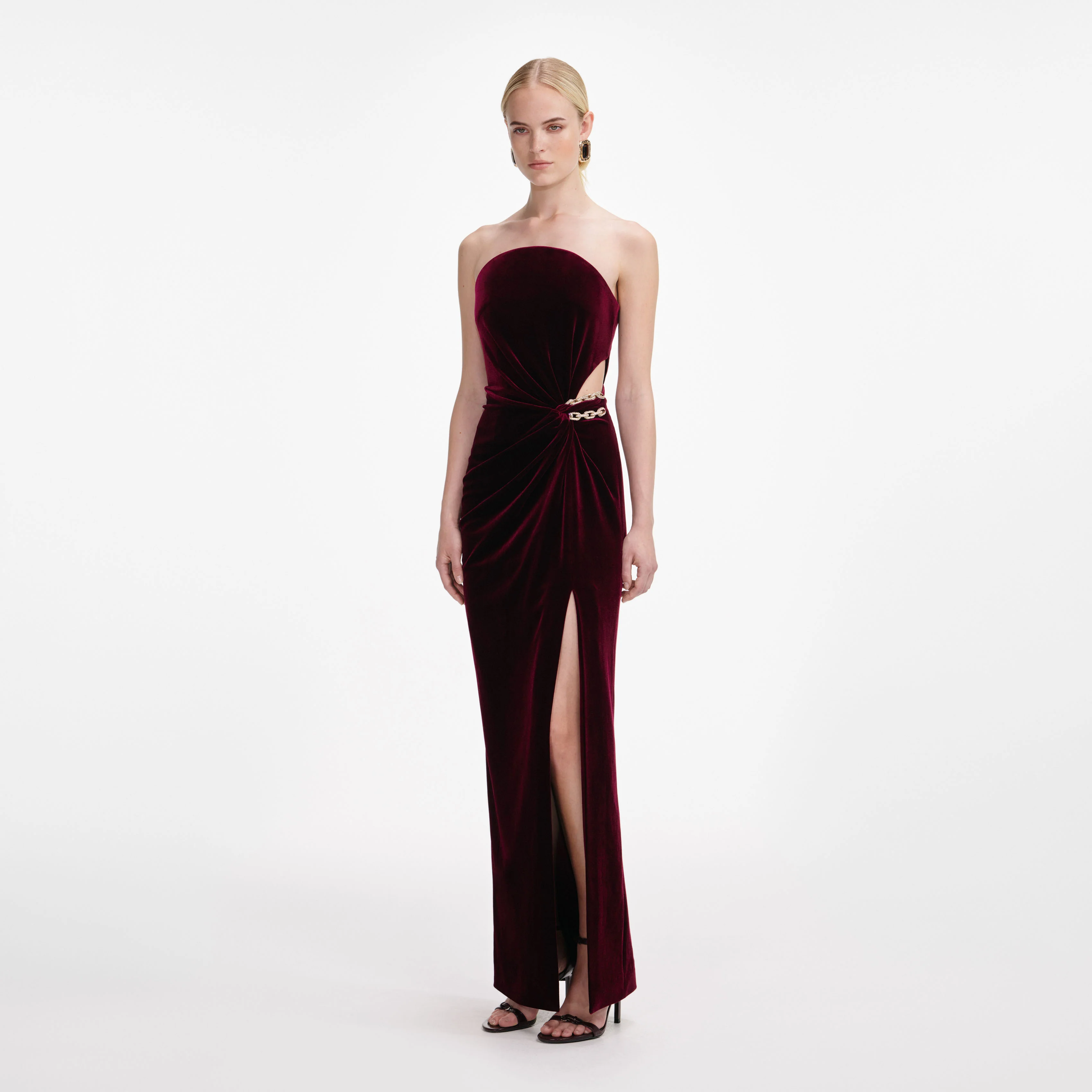Burgundy Velvet Bandeau Maxi Dress - Image 2