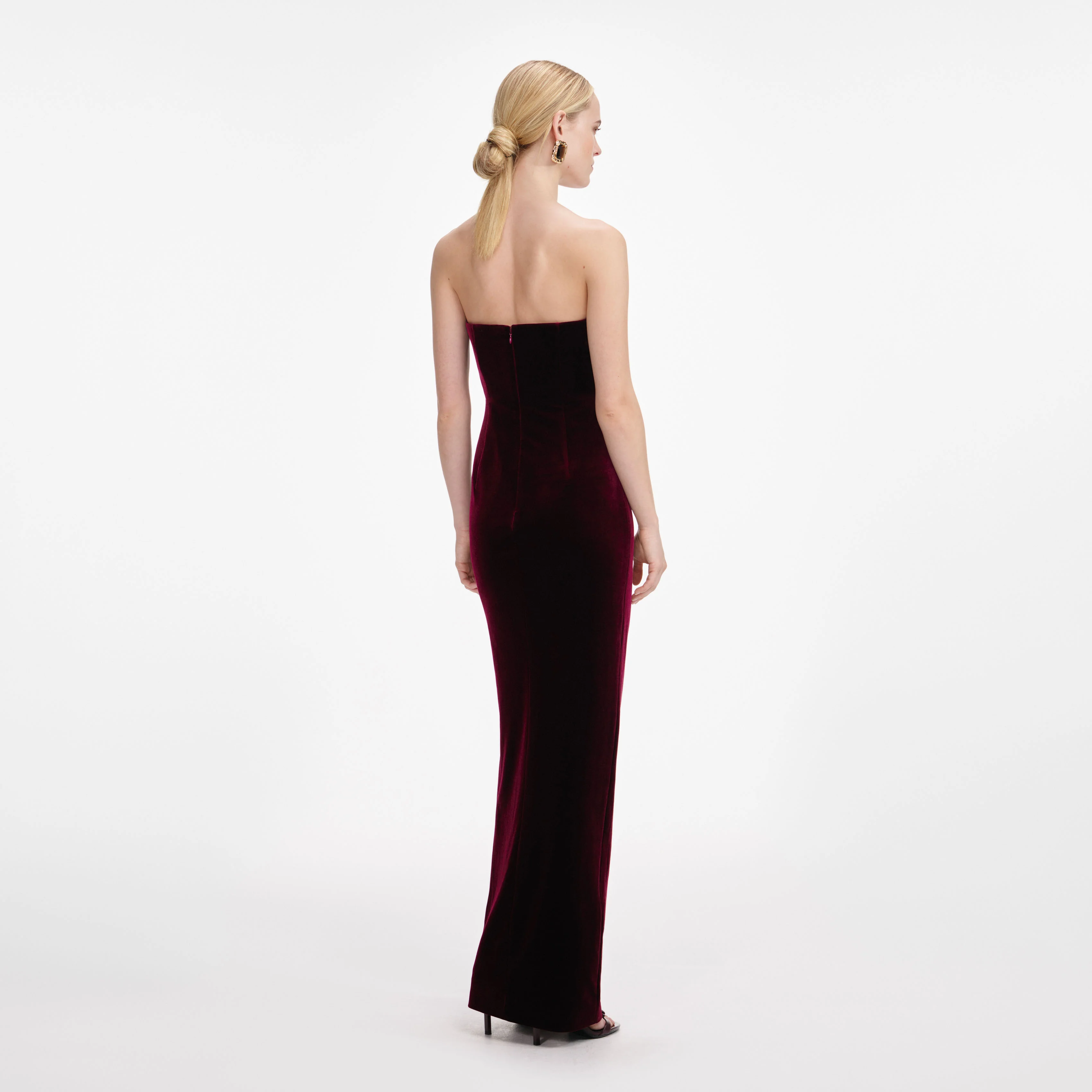 Burgundy Velvet Bandeau Maxi Dress - Image 3