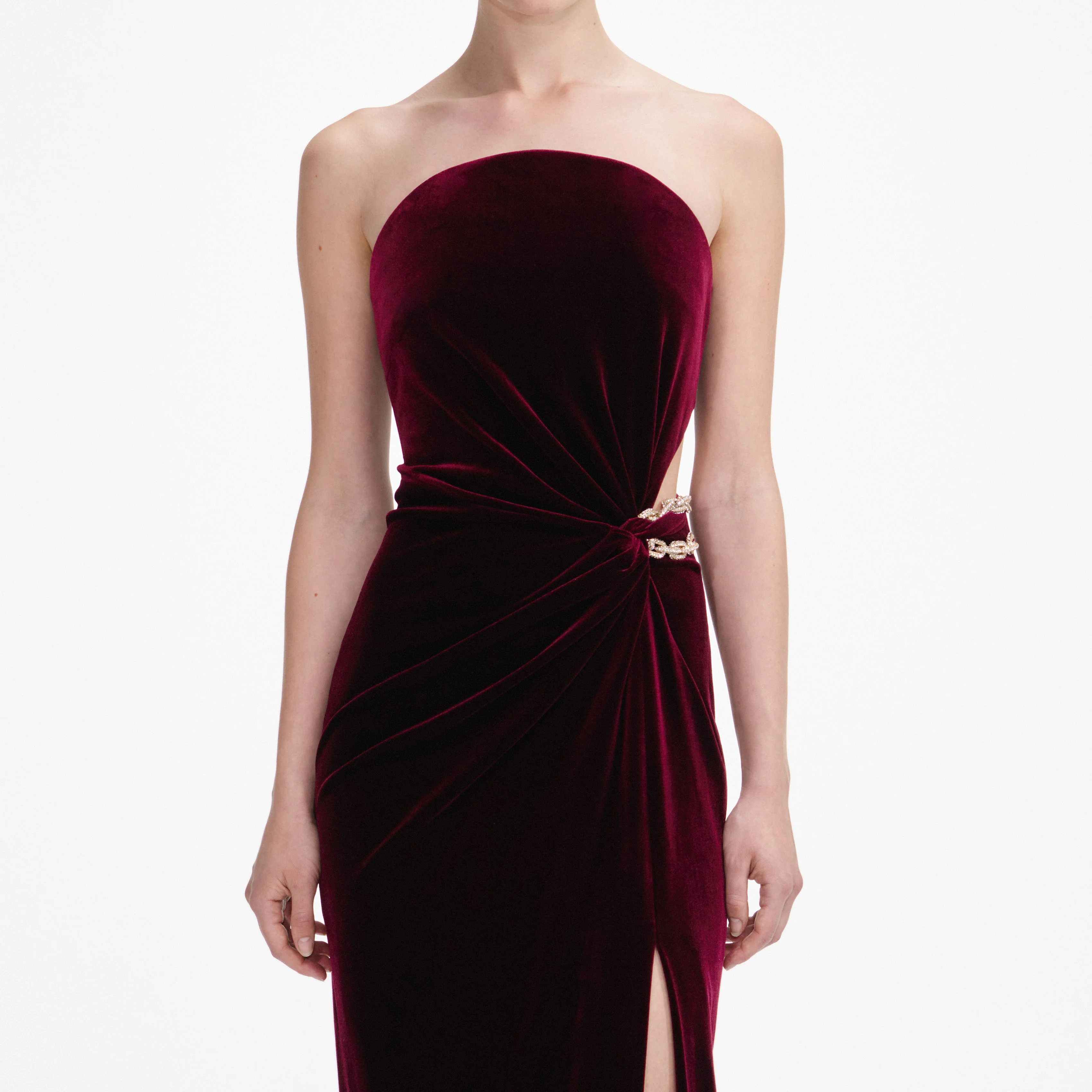 Burgundy Velvet Bandeau Maxi Dress - Image 4