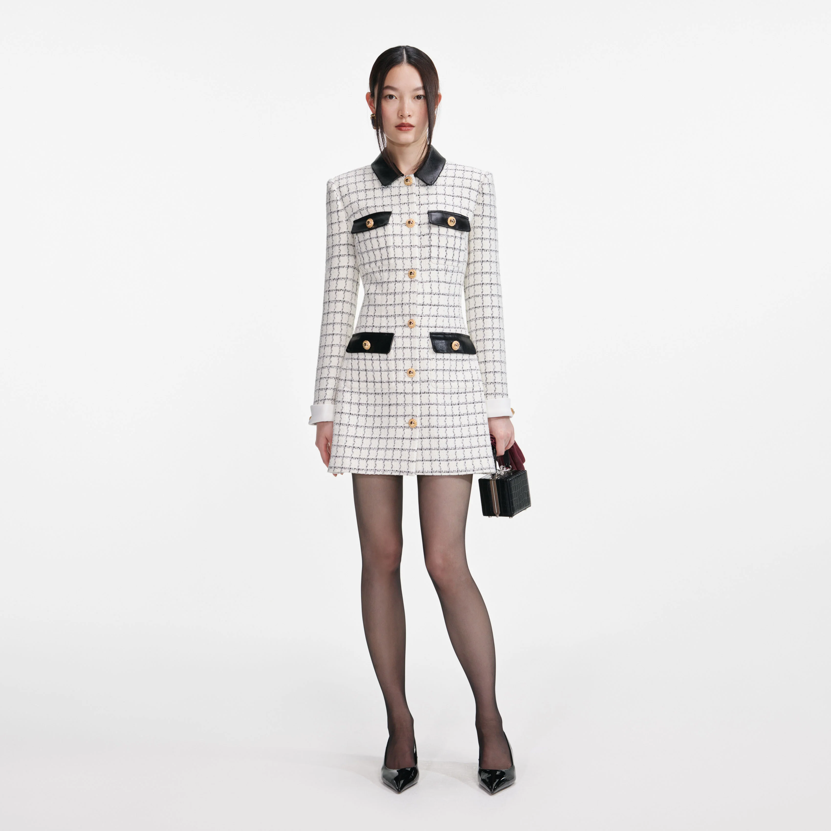 Check Boucle Long Sleeve Mini Dress