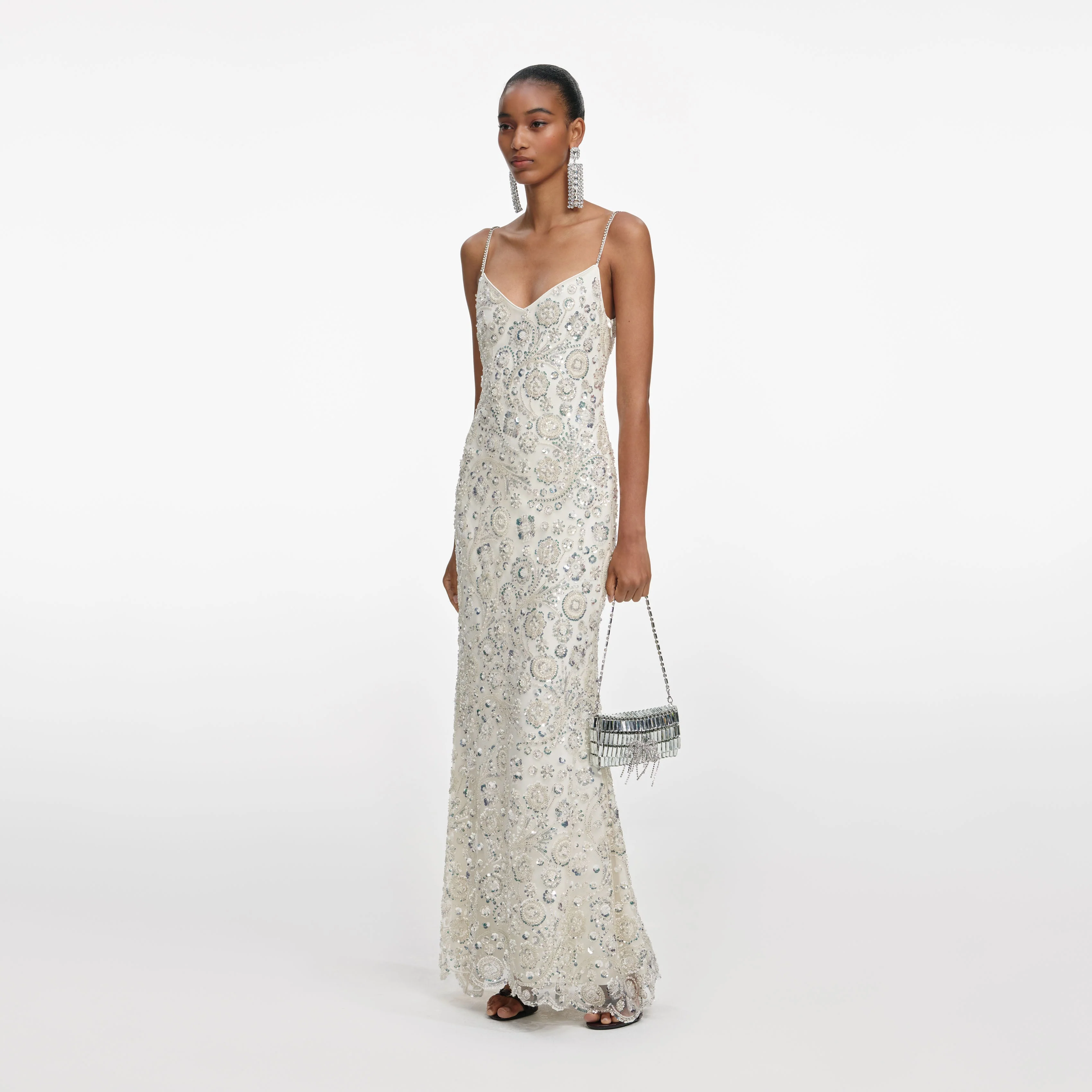 Cream Floral Sequin Maxi Dress - Image 2