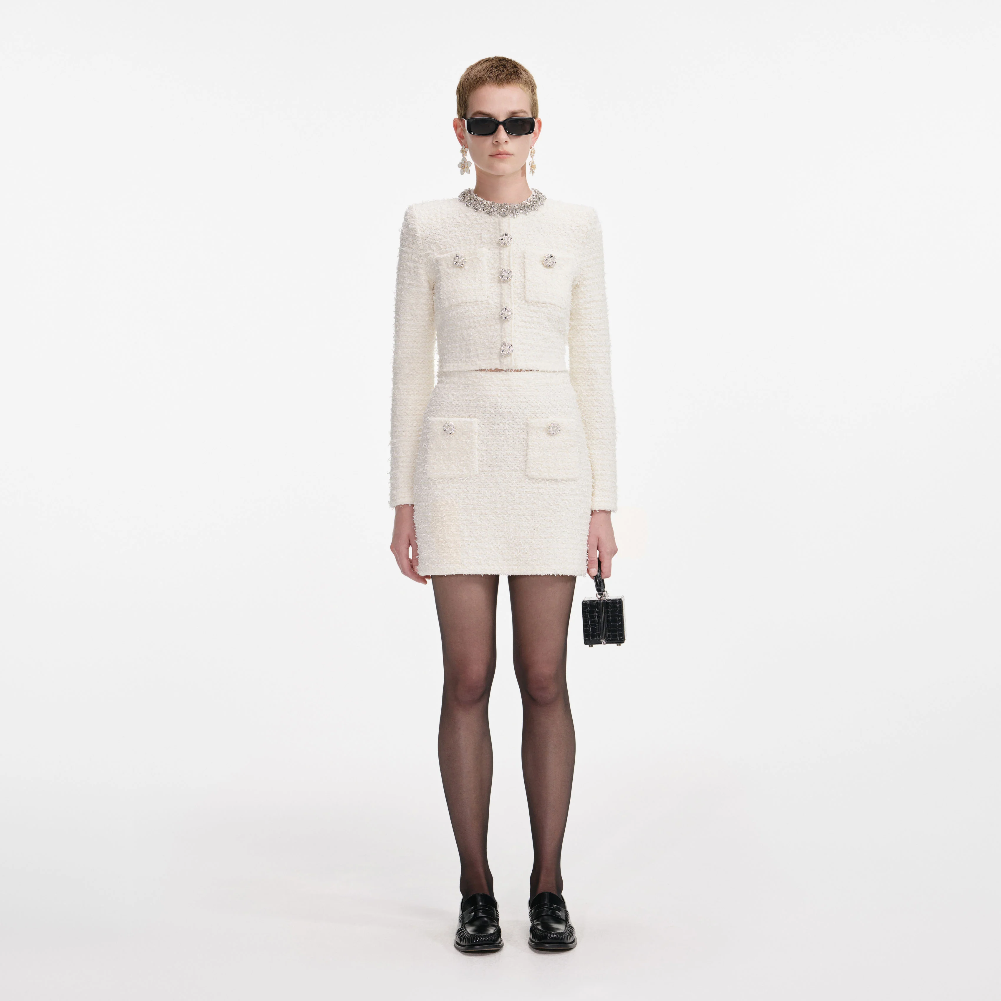 Cream Textured Knit Mini Skirt