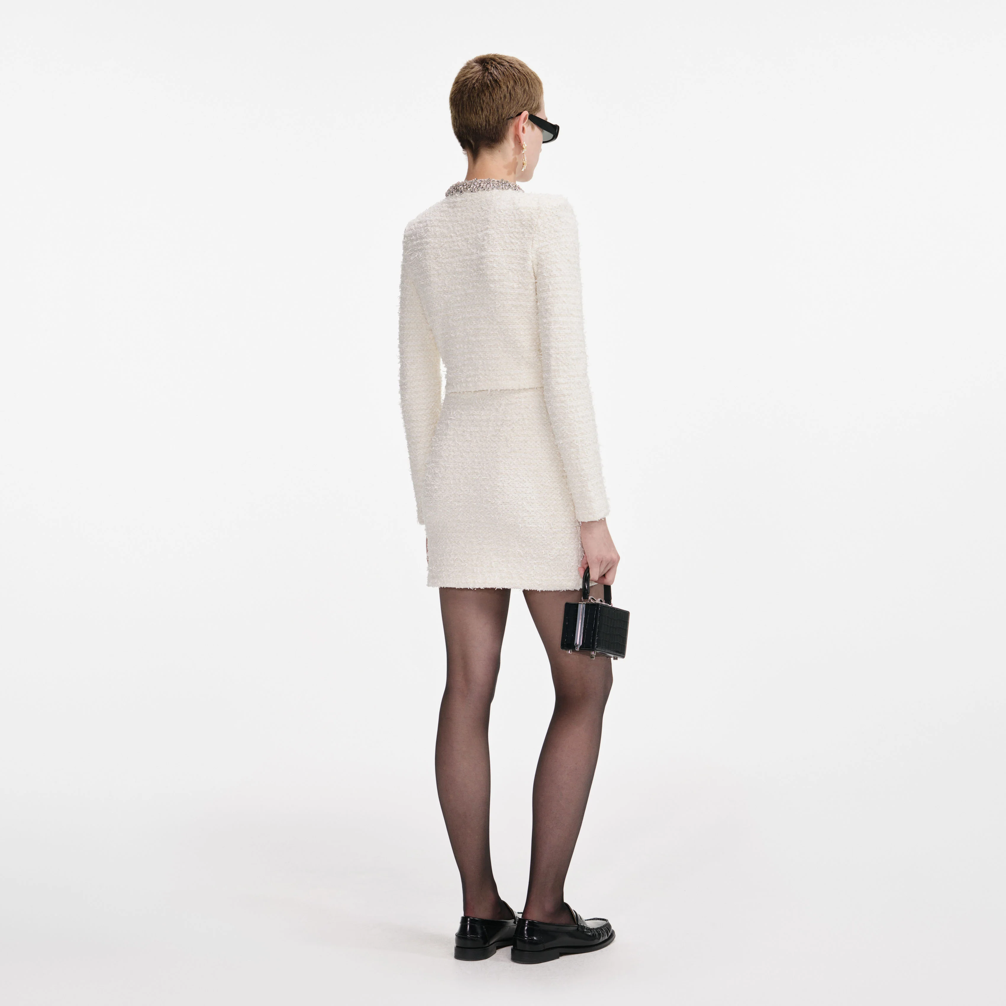 Cream Textured Knit Mini Skirt - Image 3