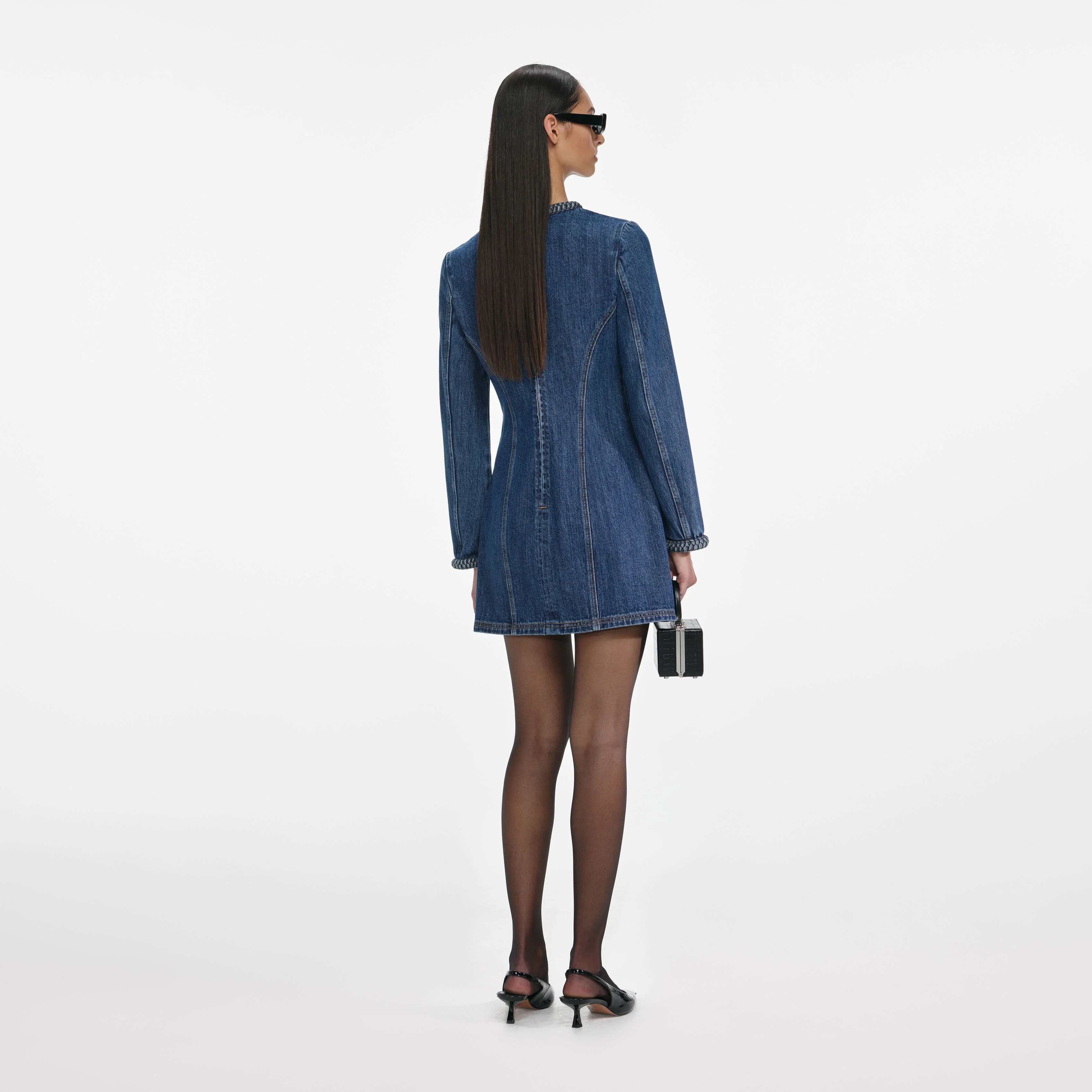 Denim Braided Mini Dress - Image 3